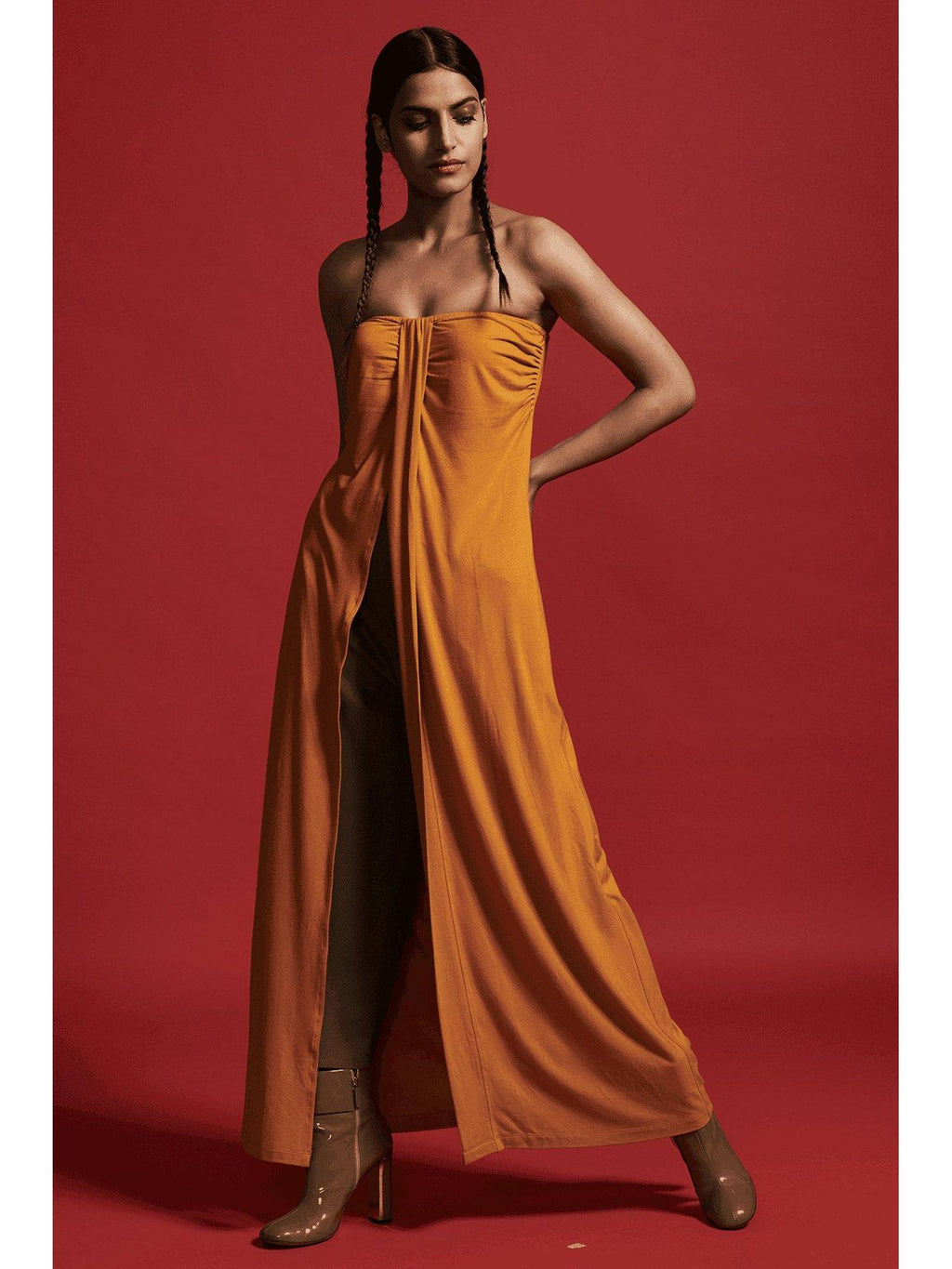 Women Orange Strapless Top | TT90 - view 1