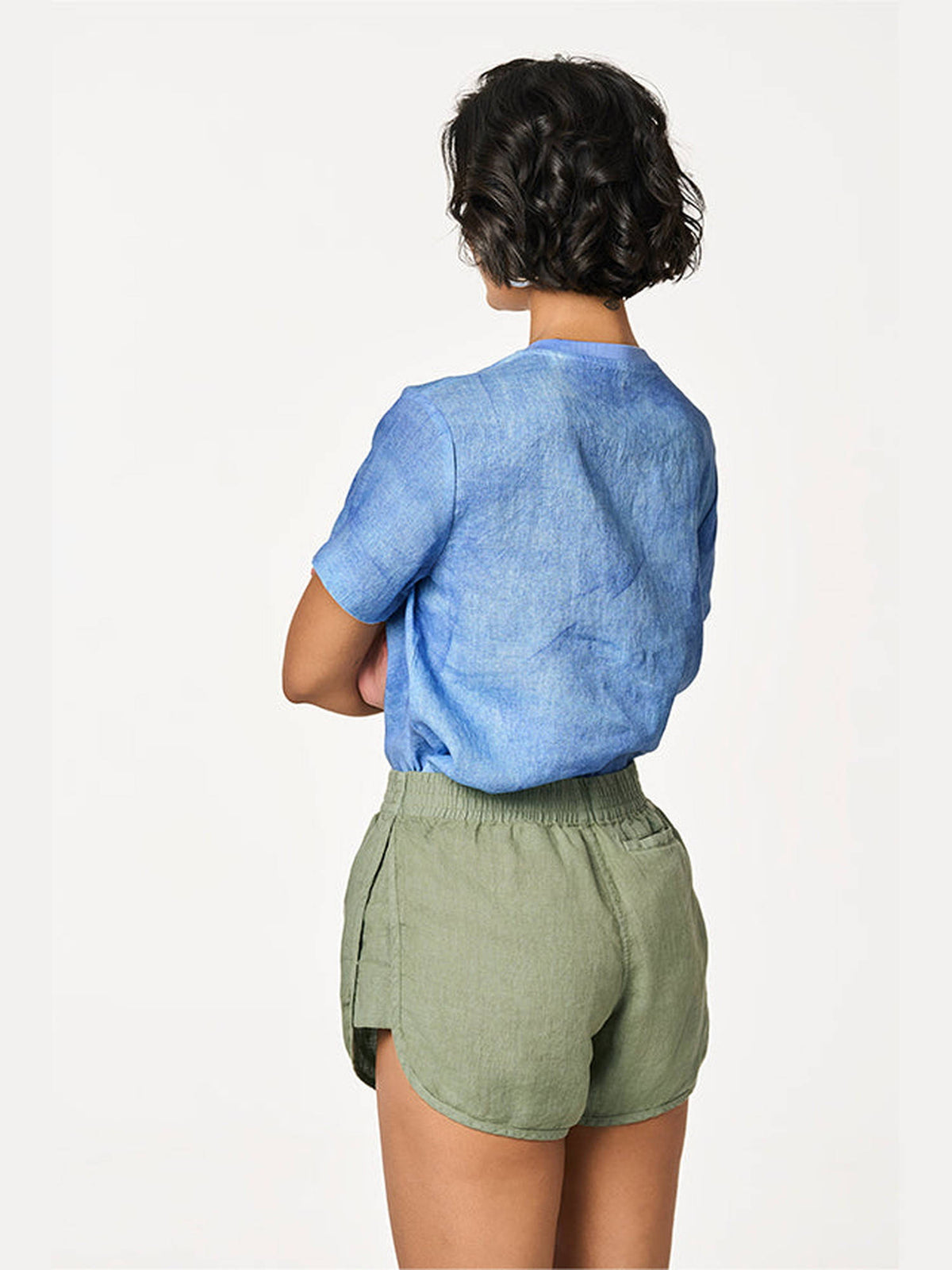 Lexi Olive Linen Shorts - view 3