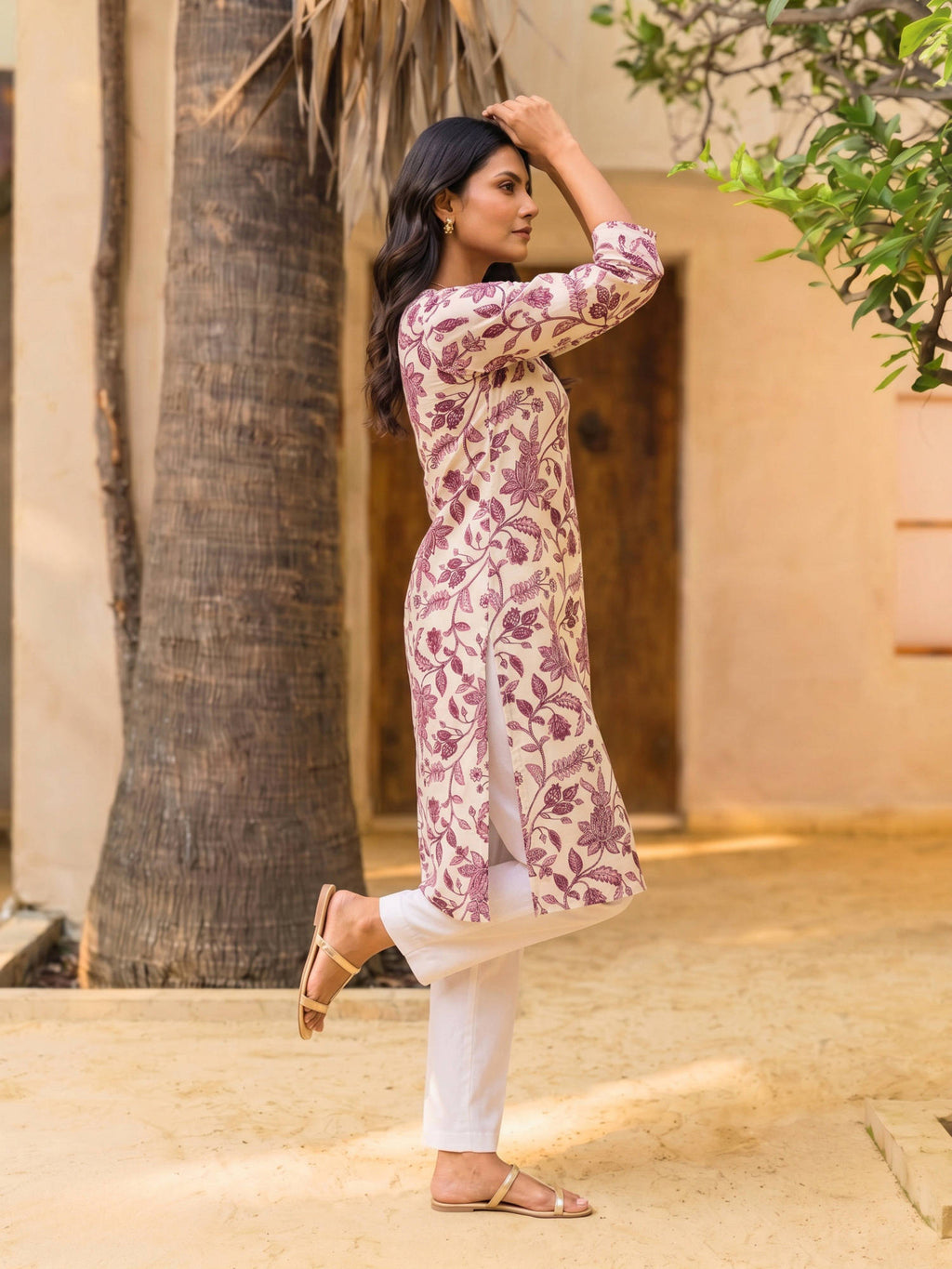 Pink Floral Rayon Regular Kurta | U3S - view 2
