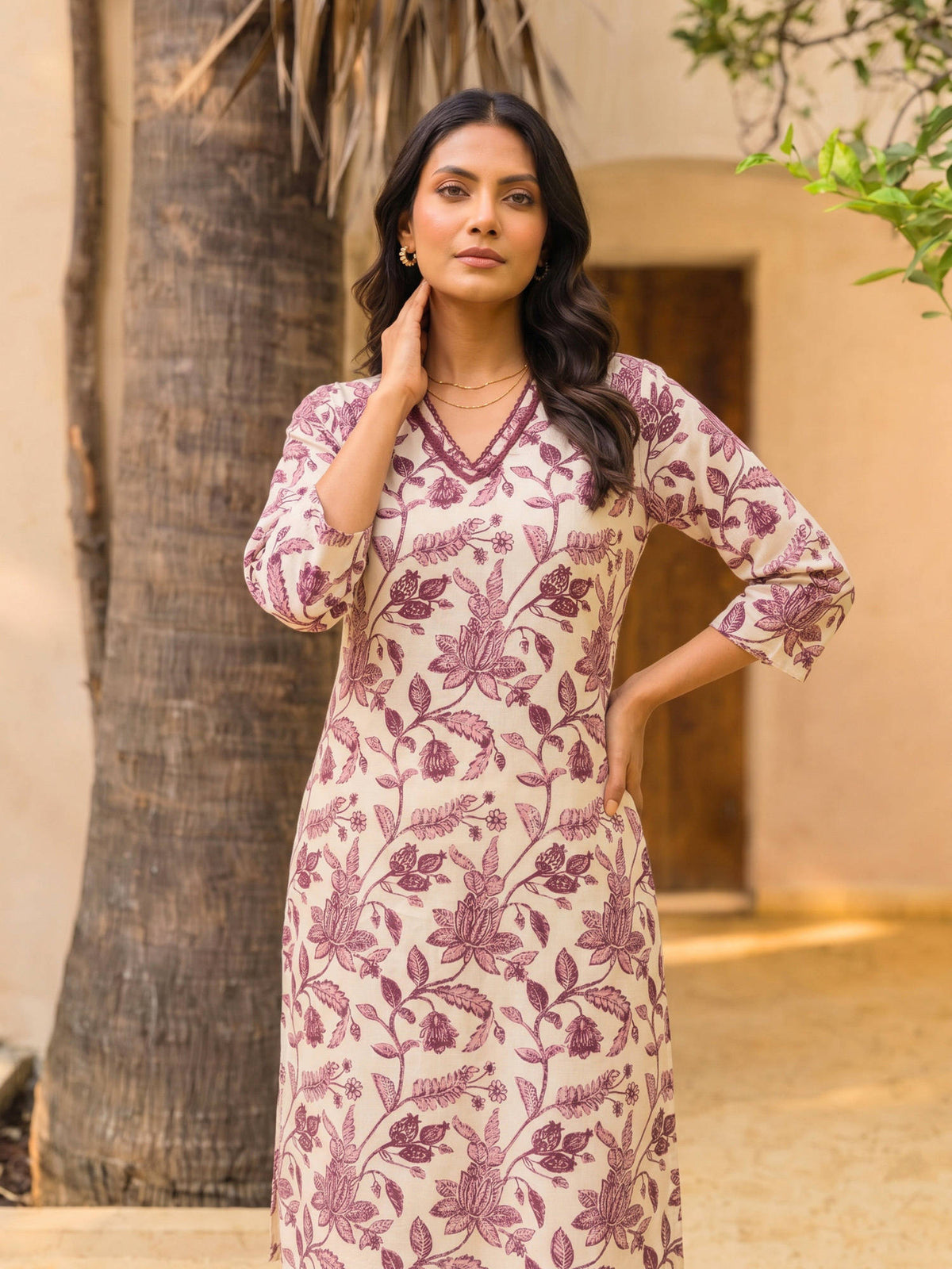 Pink Floral Rayon Regular Kurta | U3S - view 4