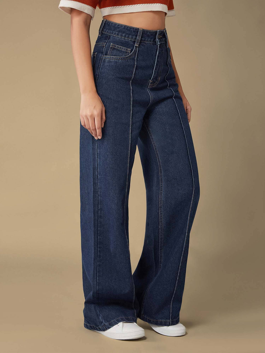 Womens Blue Wide-Leg Regular-Length Non-Stretchable Denim Jeans | WL90 - view 2