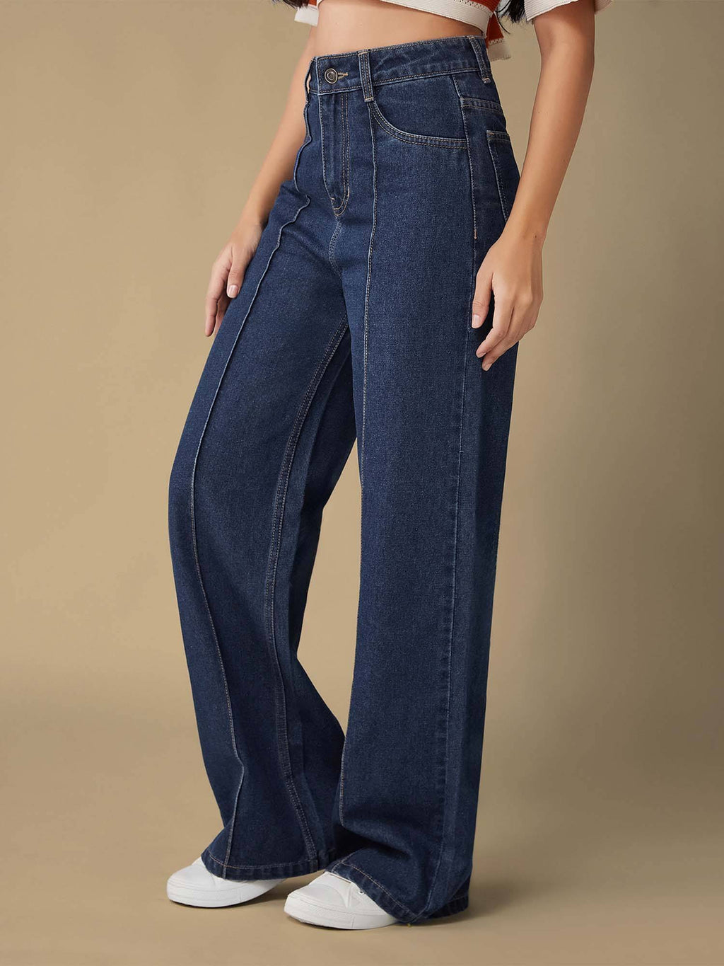 Womens Blue Wide-Leg Regular-Length Non-Stretchable Denim Jeans | WL90 - view 3