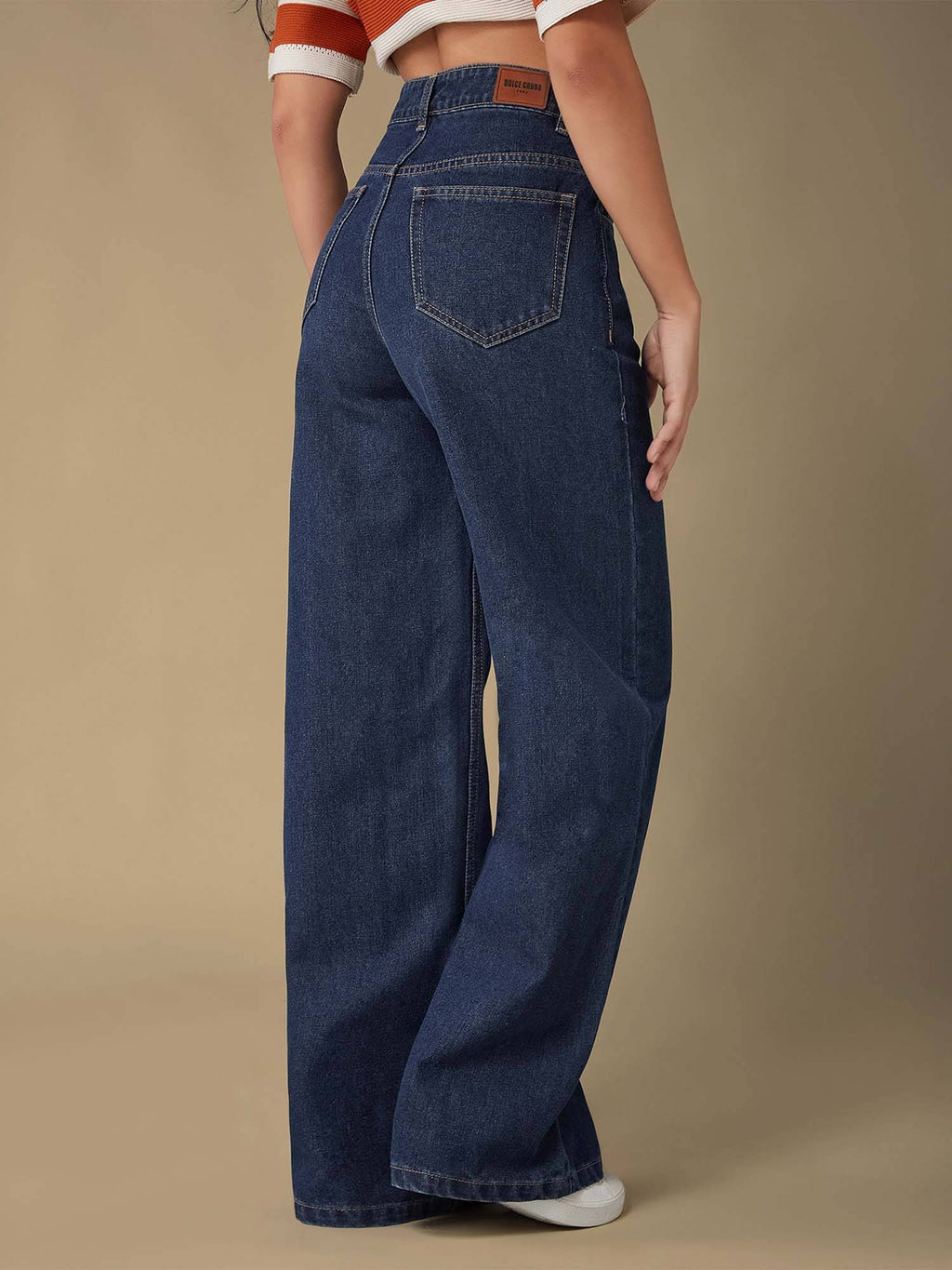 Womens Blue Wide-Leg Regular-Length Non-Stretchable Denim Jeans | WL90 - view 4