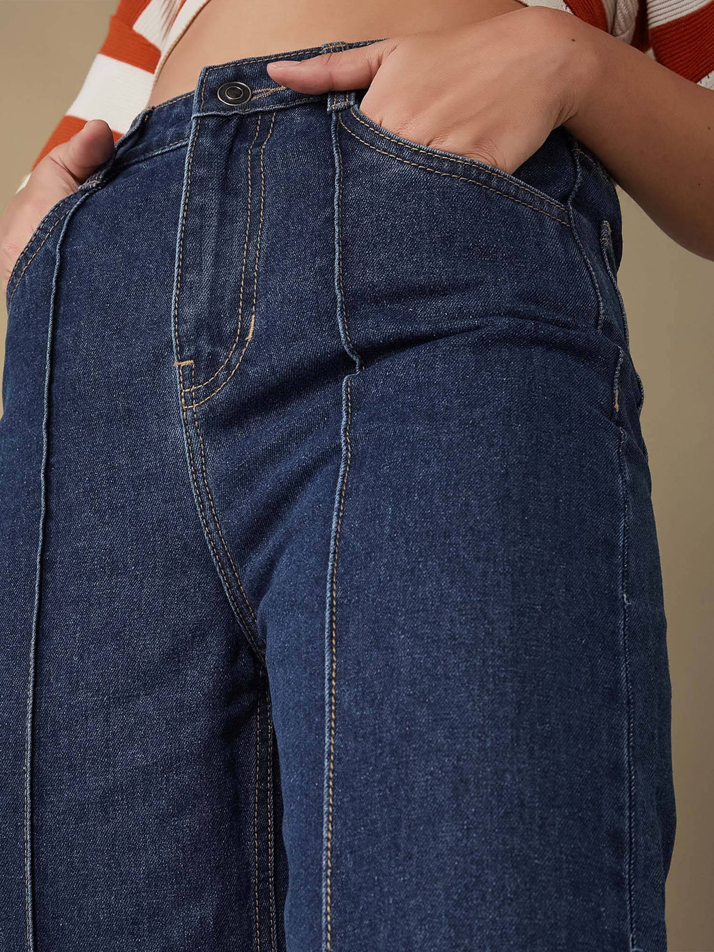 Womens Blue Wide-Leg Regular-Length Non-Stretchable Denim Jeans | WL90 - view 5