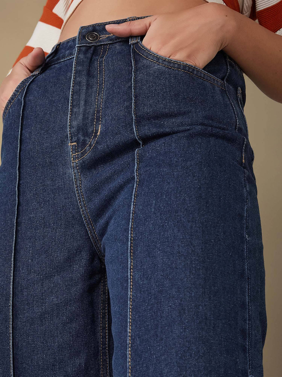 Womens Blue Wide-Leg Regular-Length Non-Stretchable Denim Jeans | WL90 - view 5