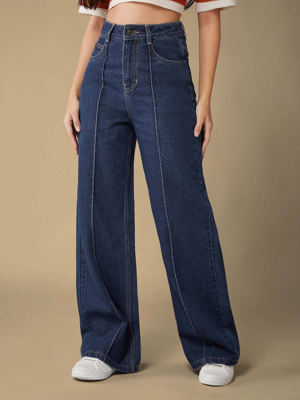 Womens Blue Wide-Leg Regular-Length Non-Stretchable Denim Jeans | WL90 - view 6