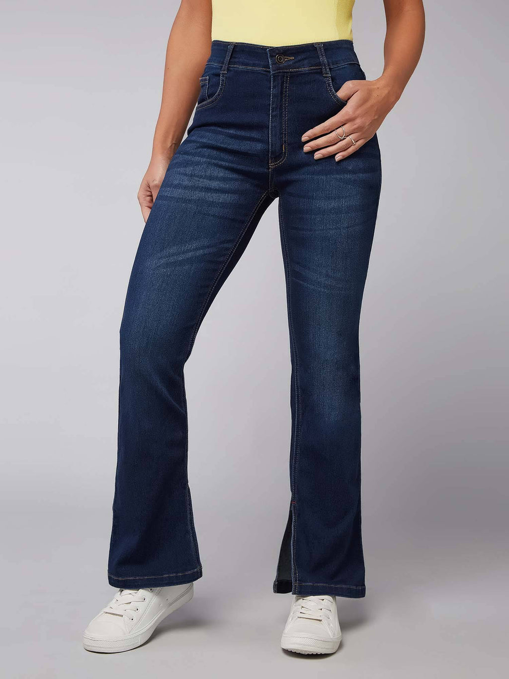 Womens Black Wide Leg High Rise Regular Stretchable Jeans | WL90 - view 8