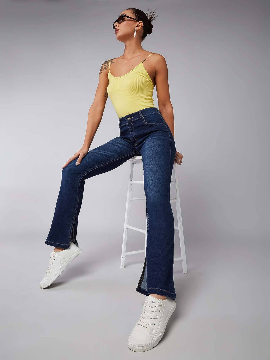 Womens Blue Bootcut Mid Rise Regular Stretchable Jeans | BT10 - view 3