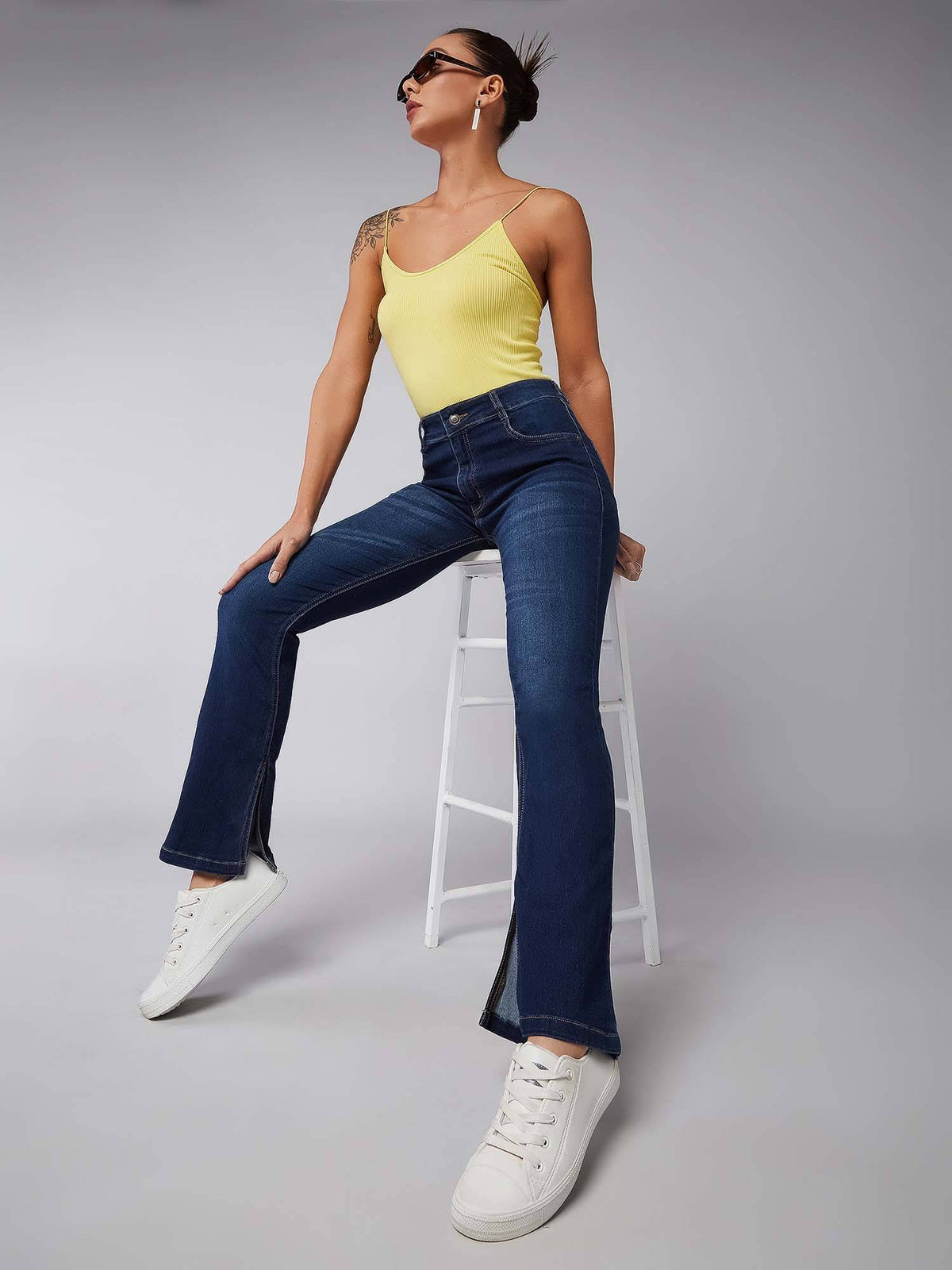 Womens Blue Bootcut Mid Rise Regular Stretchable Jeans | BT10 - view 3