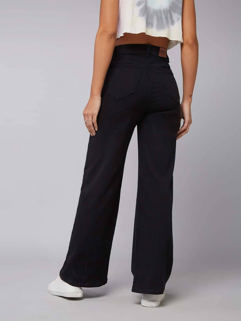 Womens Black Wide Leg High Rise Regular Stretchable Jeans | WL90 - view 4