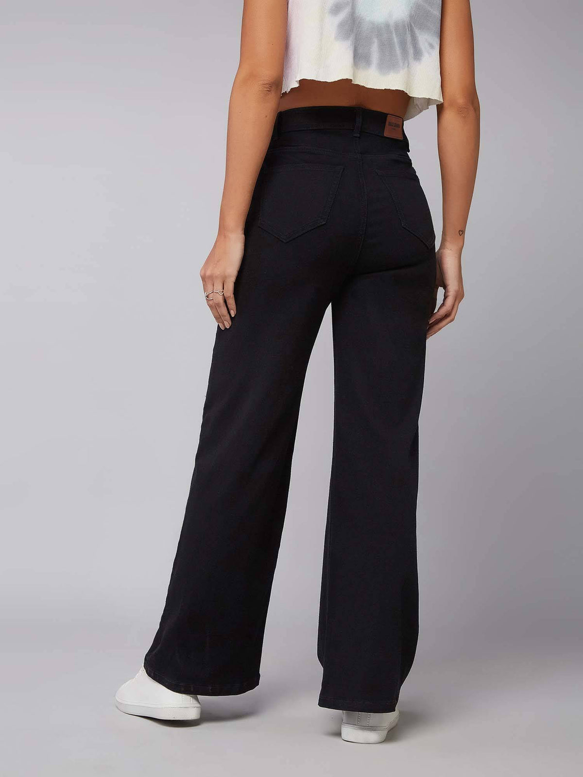 Womens Black Wide Leg High Rise Regular Stretchable Jeans | WL90 - view 4