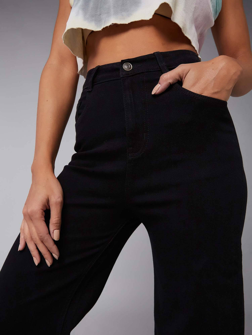 Womens Black Wide Leg High Rise Regular Stretchable Jeans | WL90 - view 5