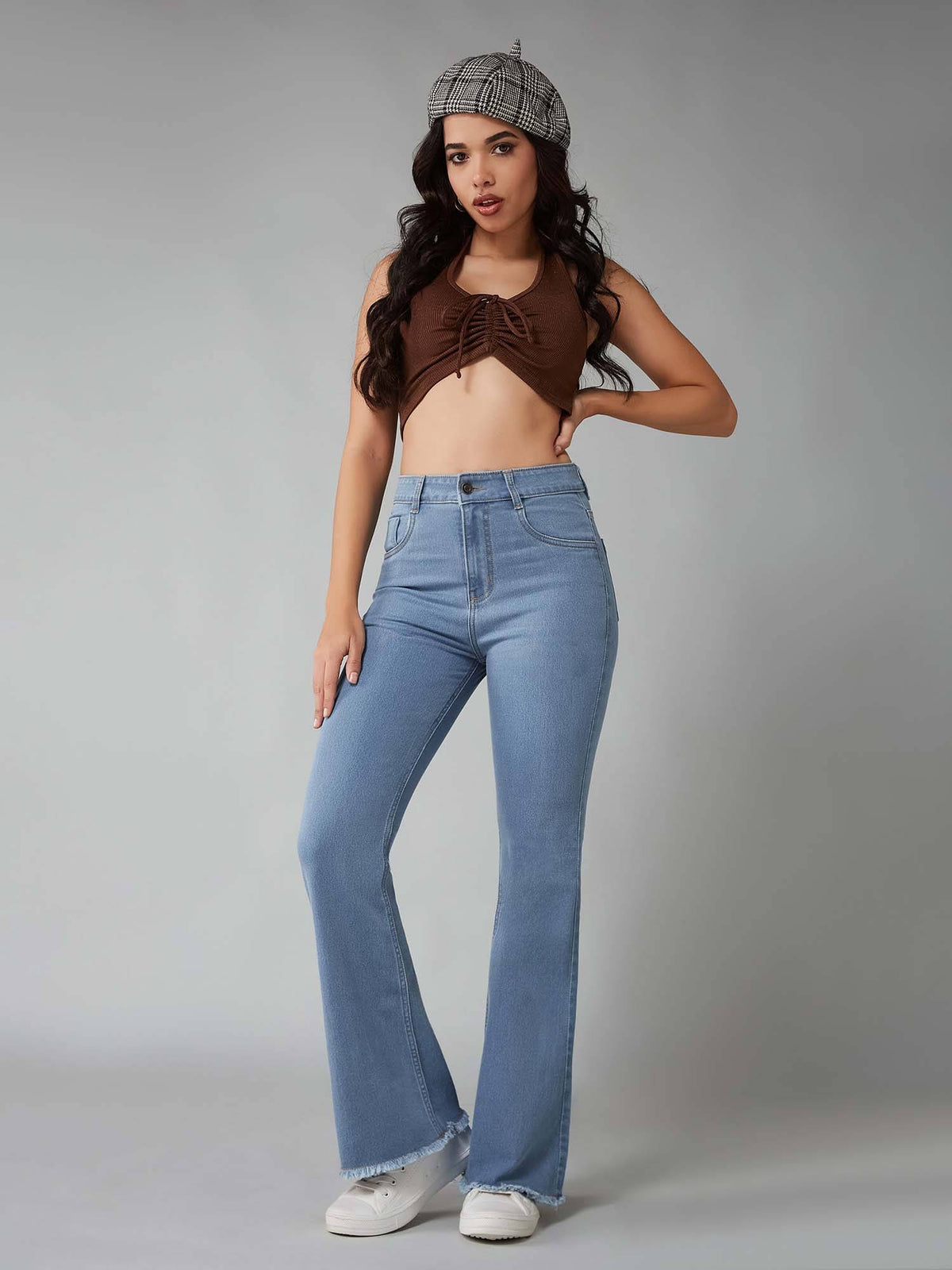 Women Light Blue Bootcut Clean Look Regular Stretchable Denim Jeans | BT10 - view 2