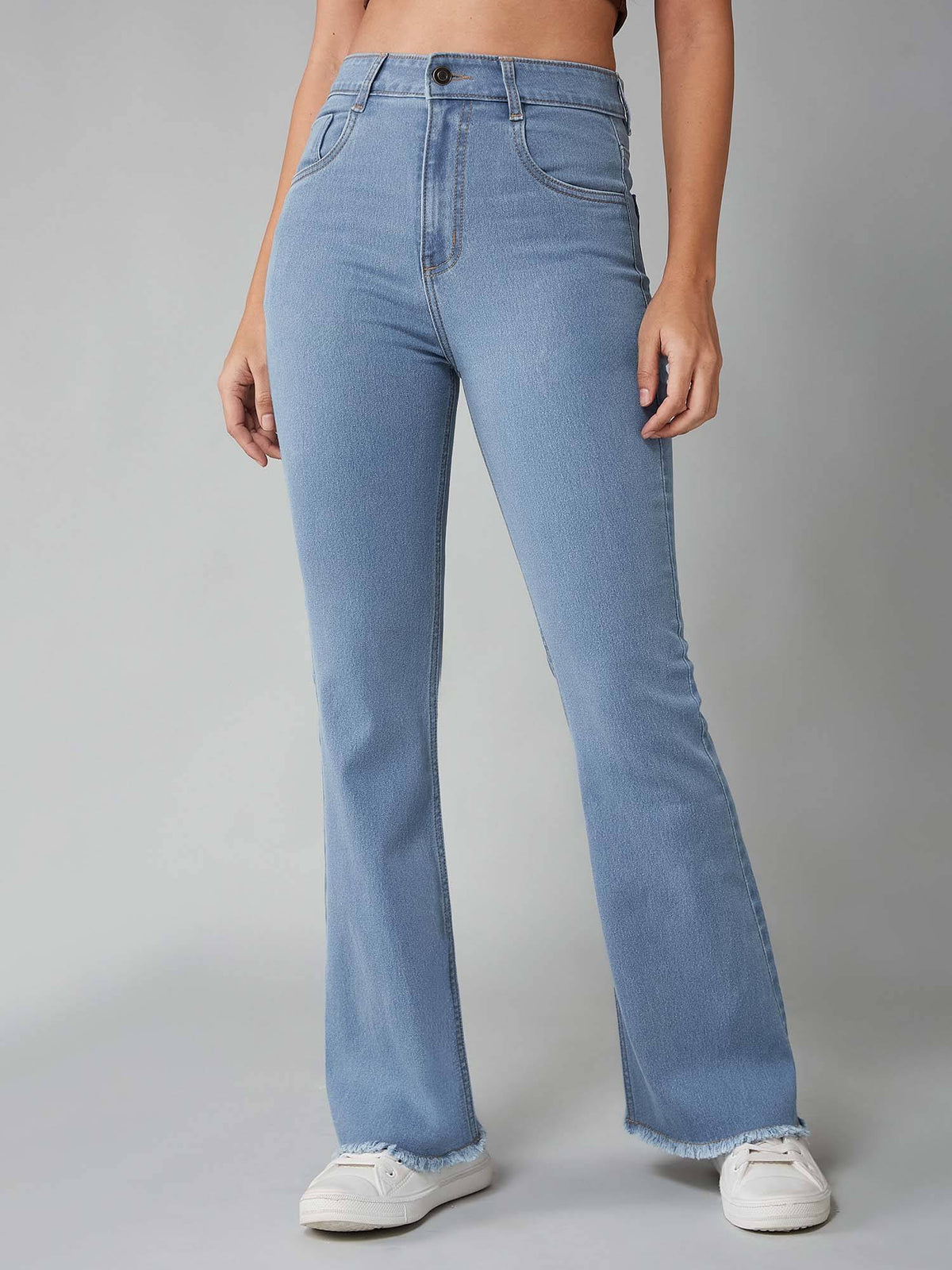 Women Light Blue Bootcut Clean Look Regular Stretchable Denim Jeans | BT10 - view 3