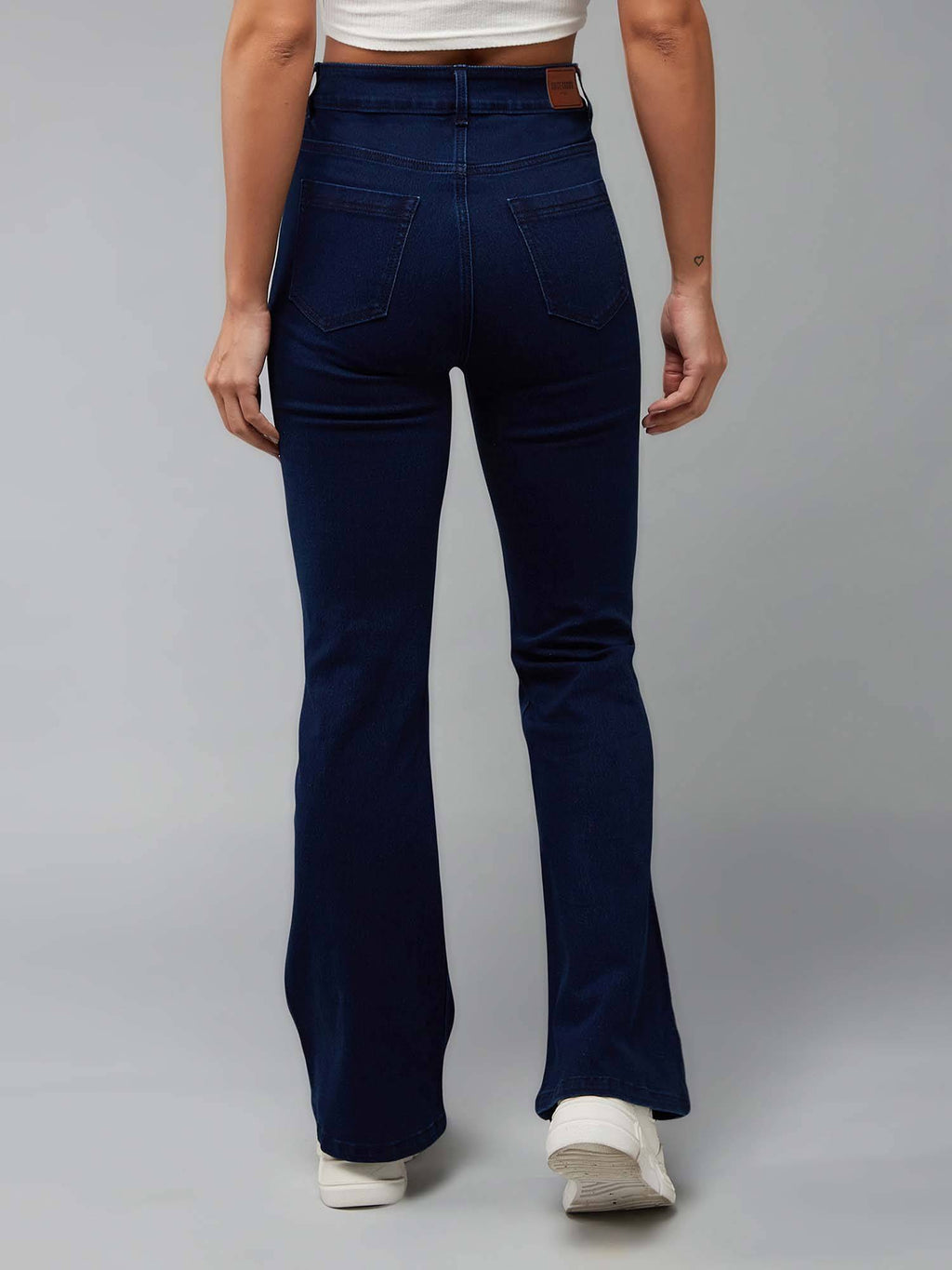 Bootcut High Rise Clean Look Stretchable Navy Blue Denim Jeans | BT10 - view 4
