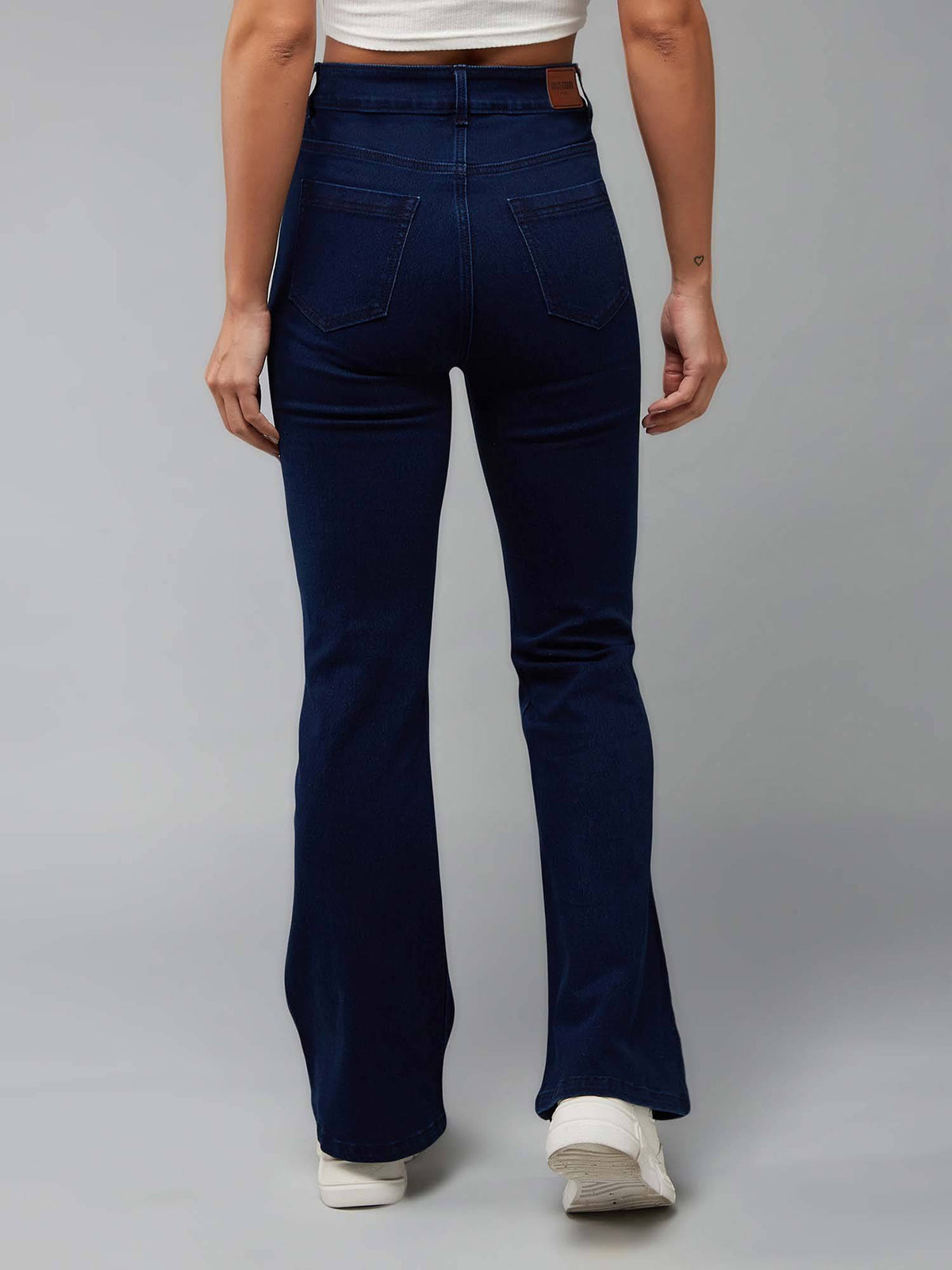 Bootcut High Rise Clean Look Stretchable Navy Blue Denim Jeans | BT10 - view 4
