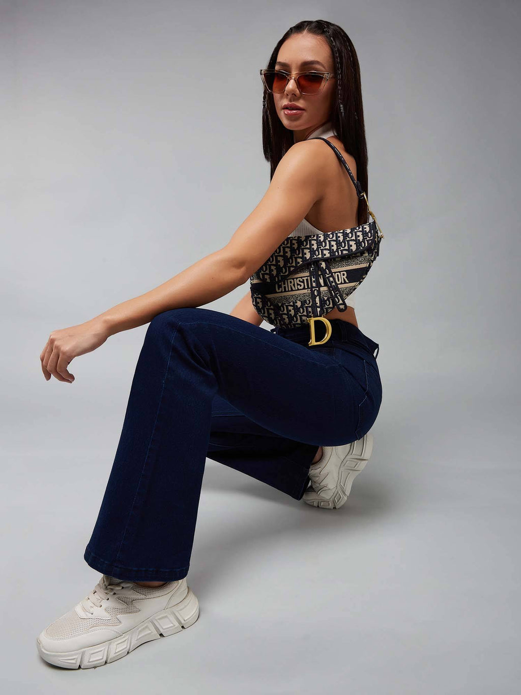Bootcut High Rise Clean Look Stretchable Navy Blue Denim Jeans | BT10 - view 6