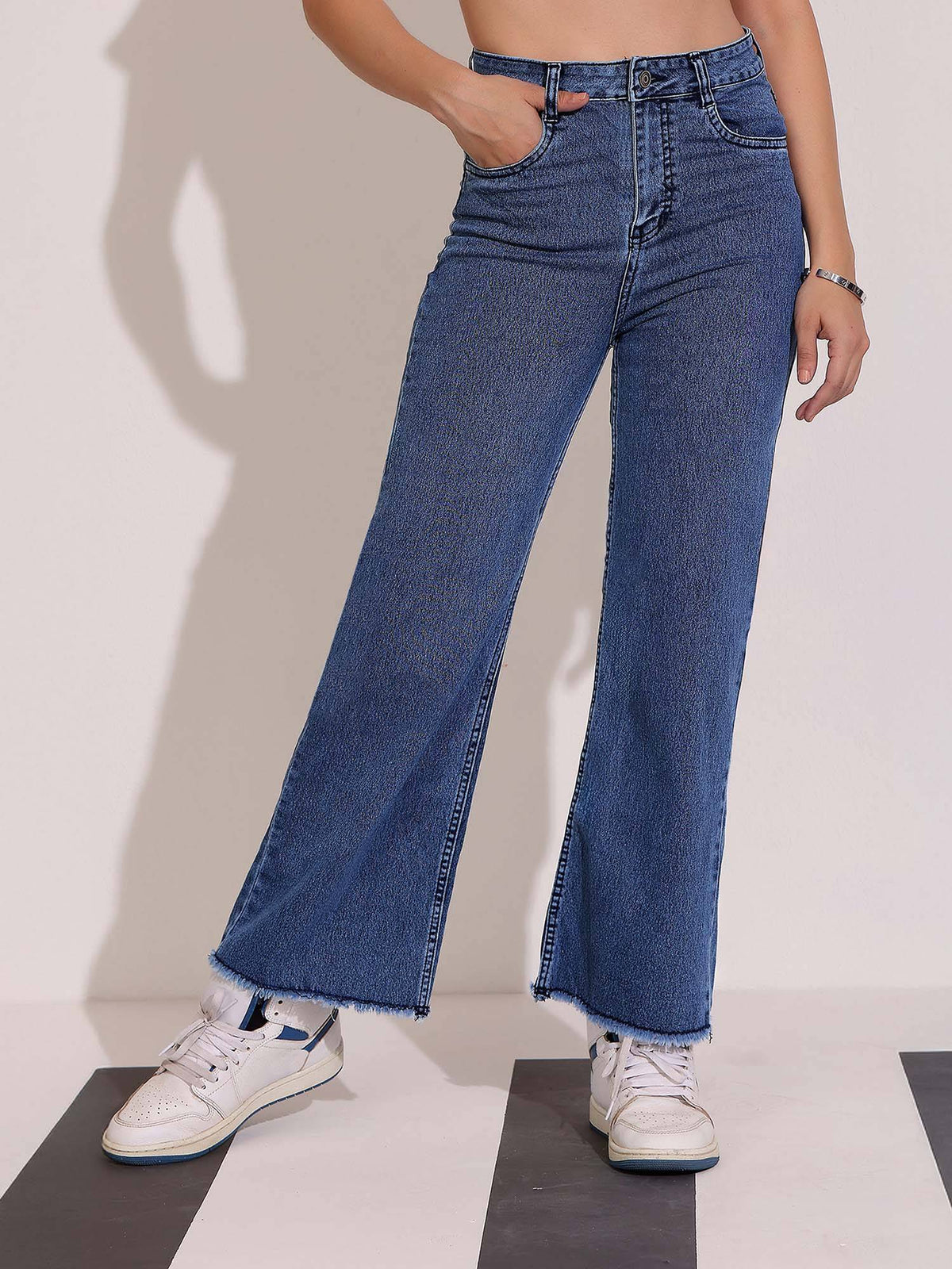 Women's Navy Blue Wide-Leg High Waist Denim Jeans | RF89 - view 1