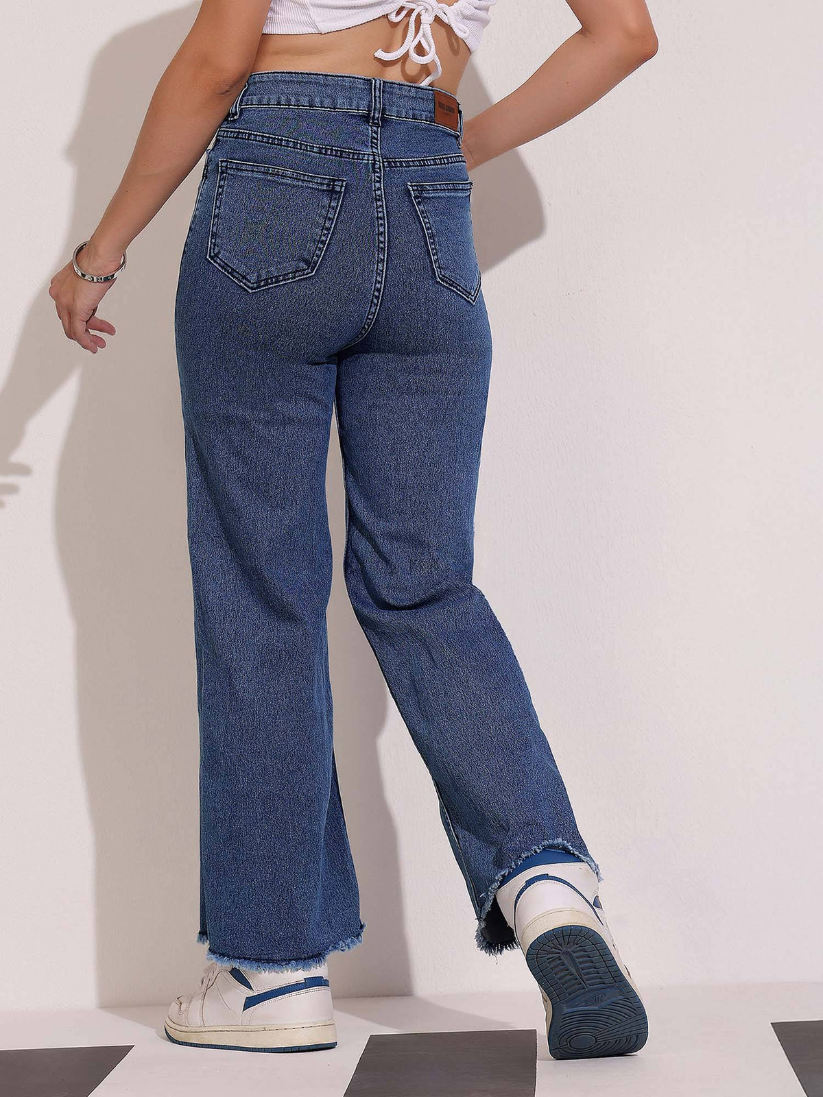 Women's Navy Blue Wide-Leg High Waist Denim Jeans | RF89 - view 3