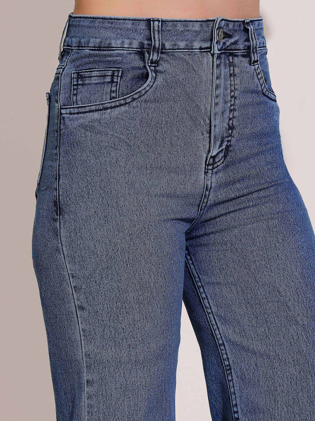 Women's Navy Blue Wide-Leg High Waist Denim Jeans | RF89 - view 4
