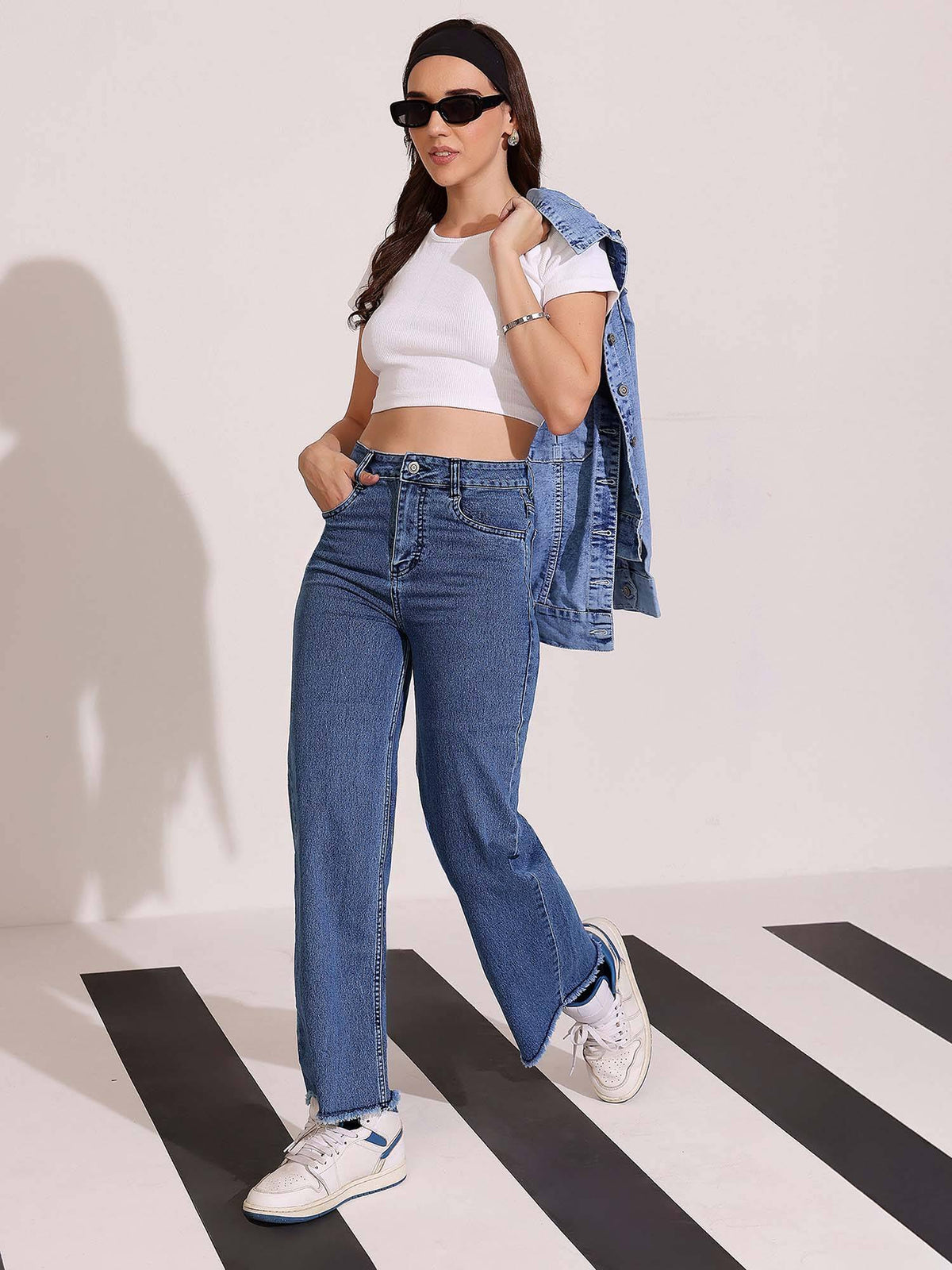 Women's Navy Blue Wide-Leg High Waist Denim Jeans | RF89 - view 5