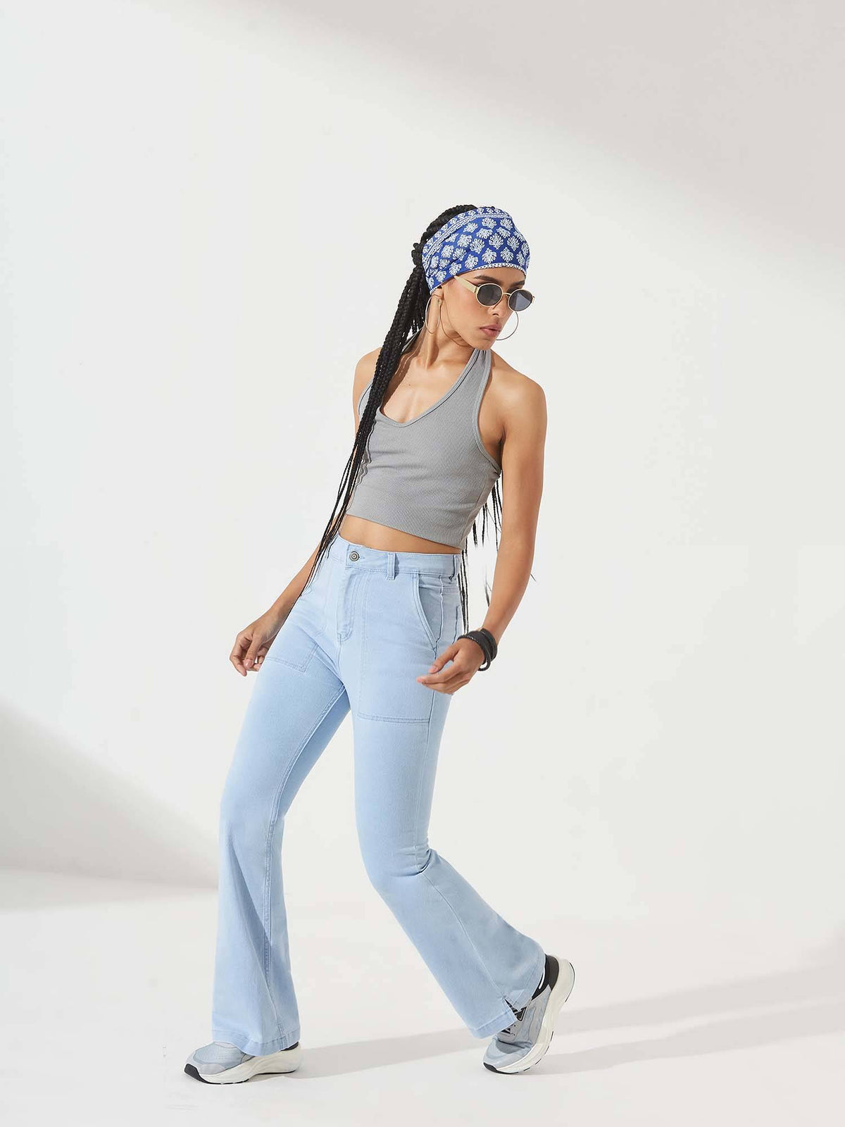 Women's Light Blue Bootcut High rise Clean look Stretchable Denim Jeans | BT10 - view 1