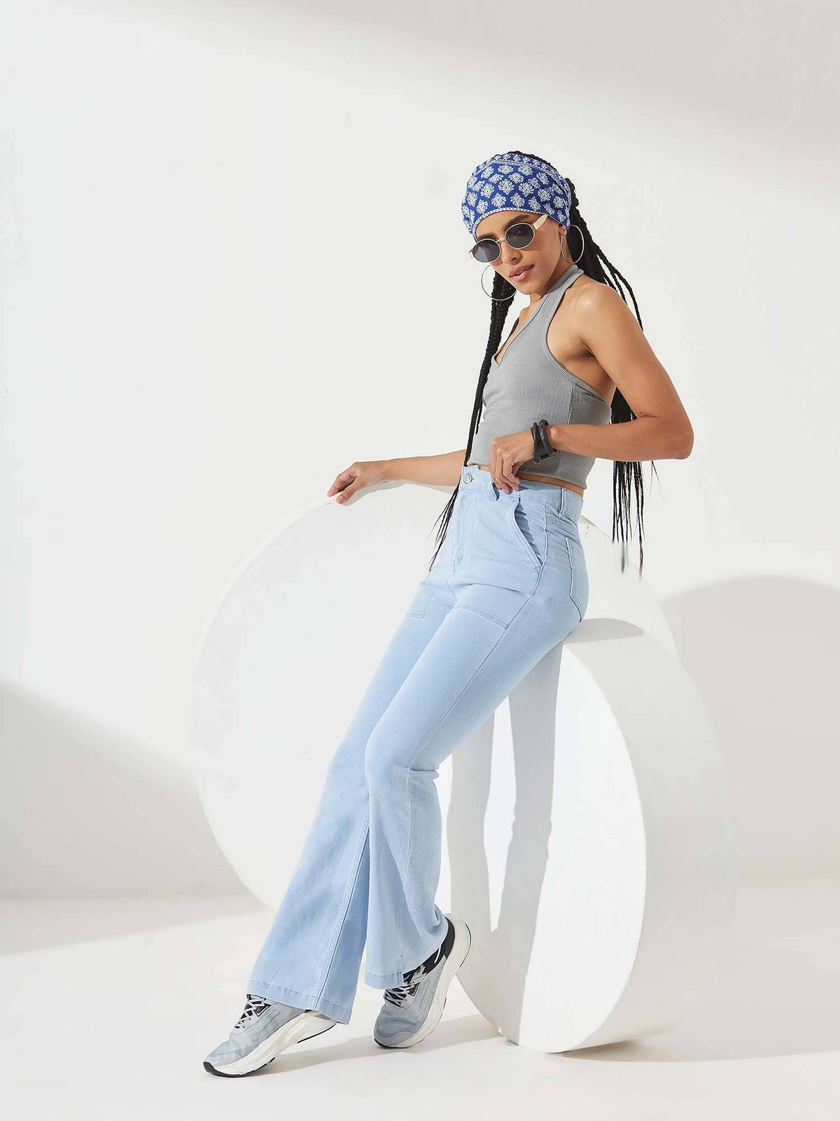 Women's Light Blue Bootcut High rise Clean look Stretchable Denim Jeans | BT10 - view 5