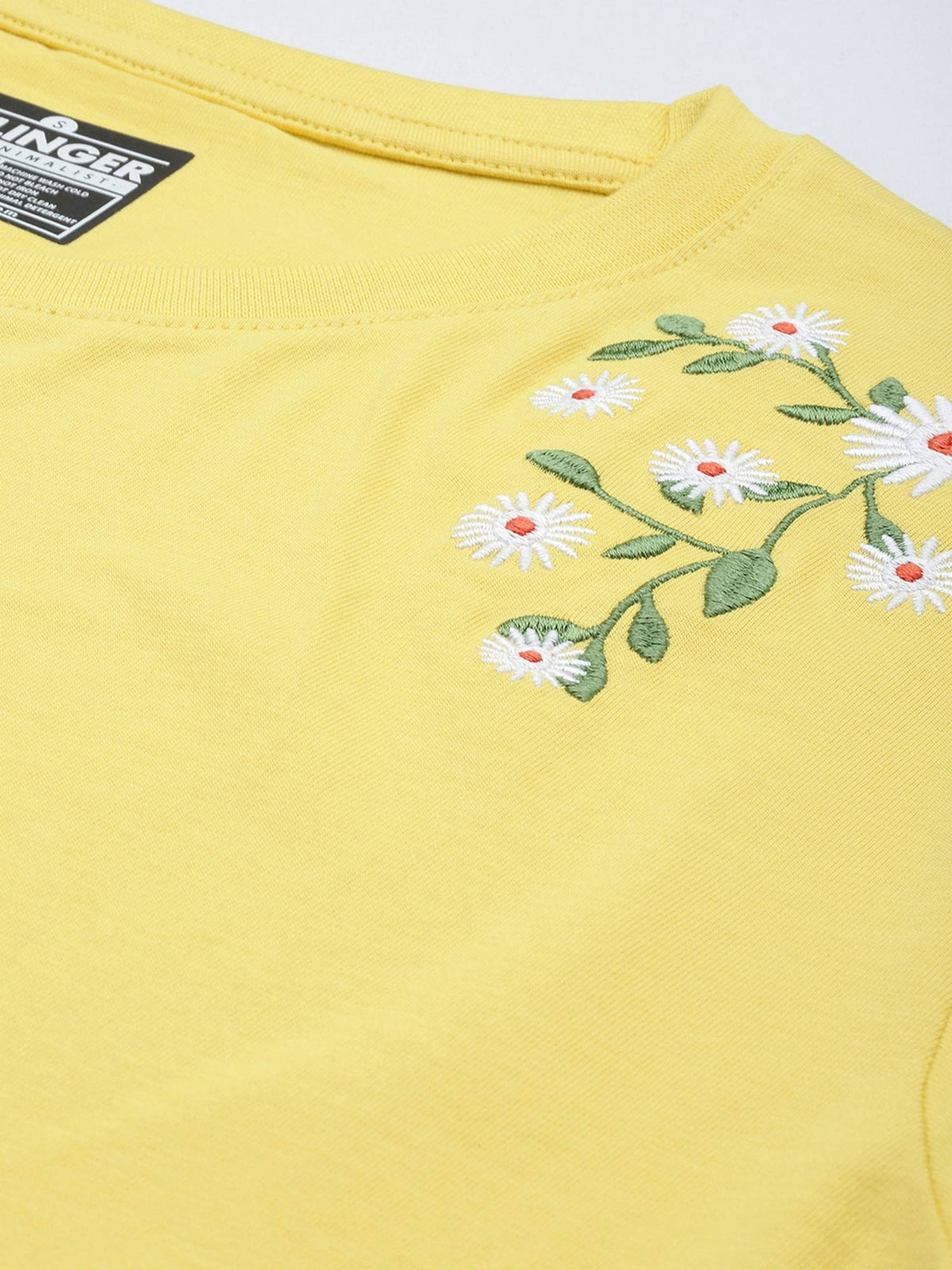 Women Boxy Regular Embroidery Yellow T-Shirt | TS56 - view 2