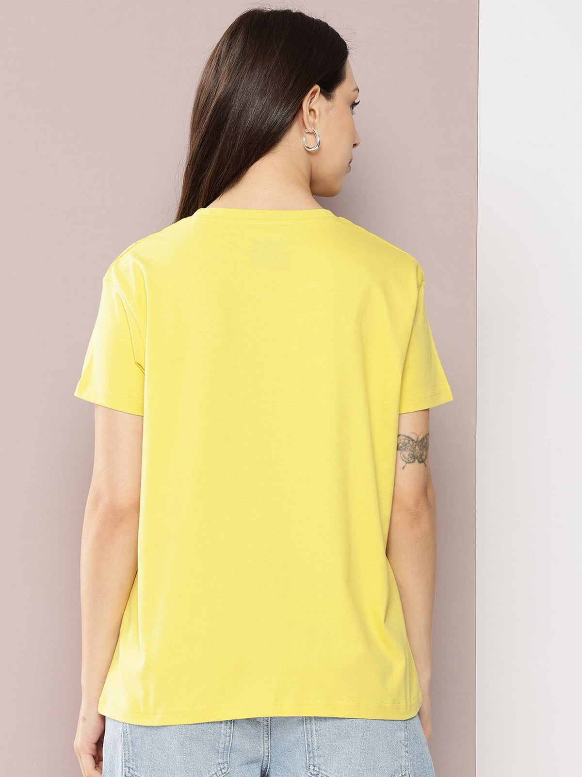 Women Boxy Regular Embroidery Yellow T-Shirt | TS56 - view 4