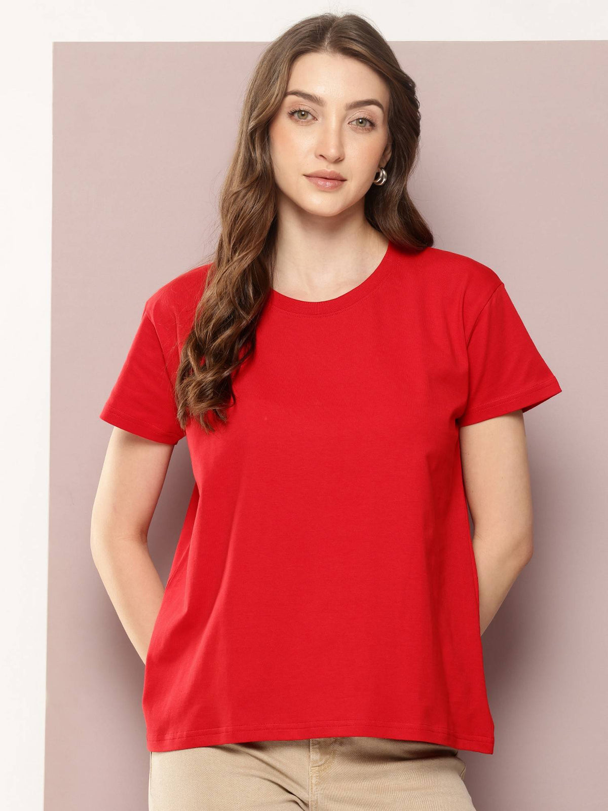 Women Boxy Regular Plain Burgundy T-Shirt | TS56 - view 13