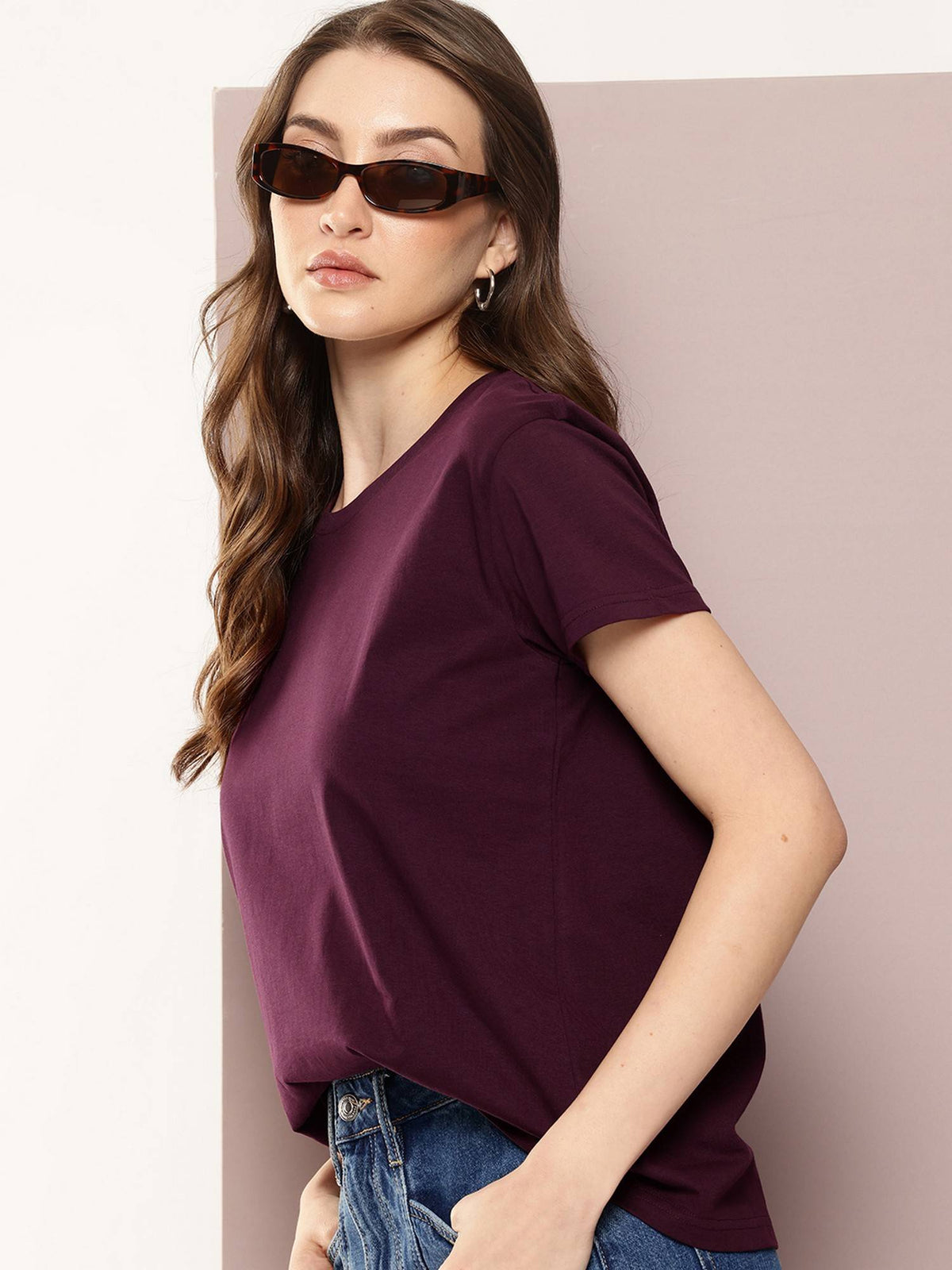 Women Boxy Regular Plain Burgundy T-Shirt | TS56 - view 3