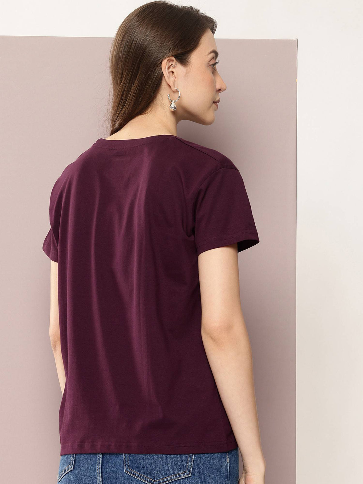 Women Boxy Regular Plain Burgundy T-Shirt | TS56 - view 4