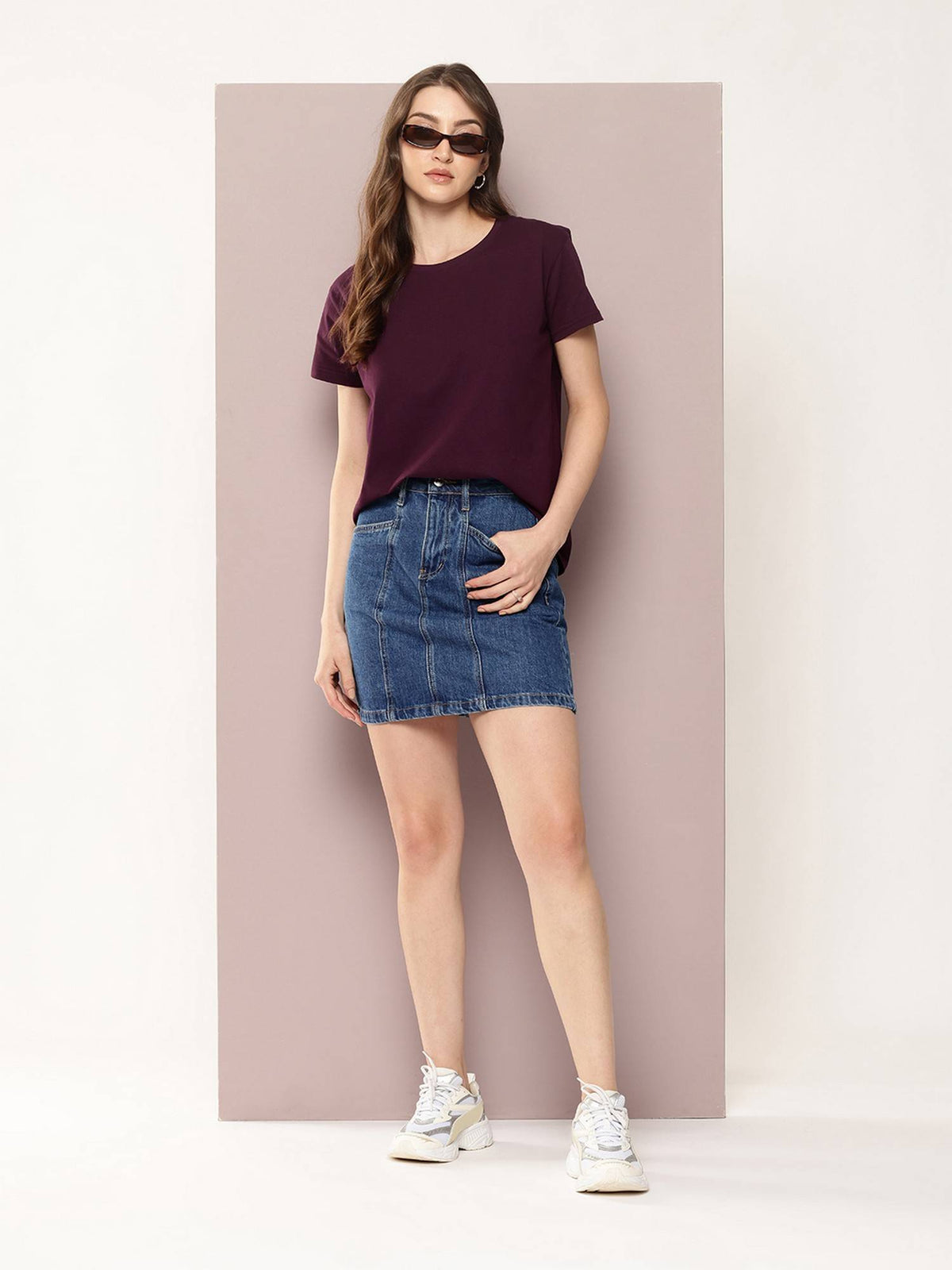Women Boxy Regular Plain Burgundy T-Shirt | TS56 - view 5