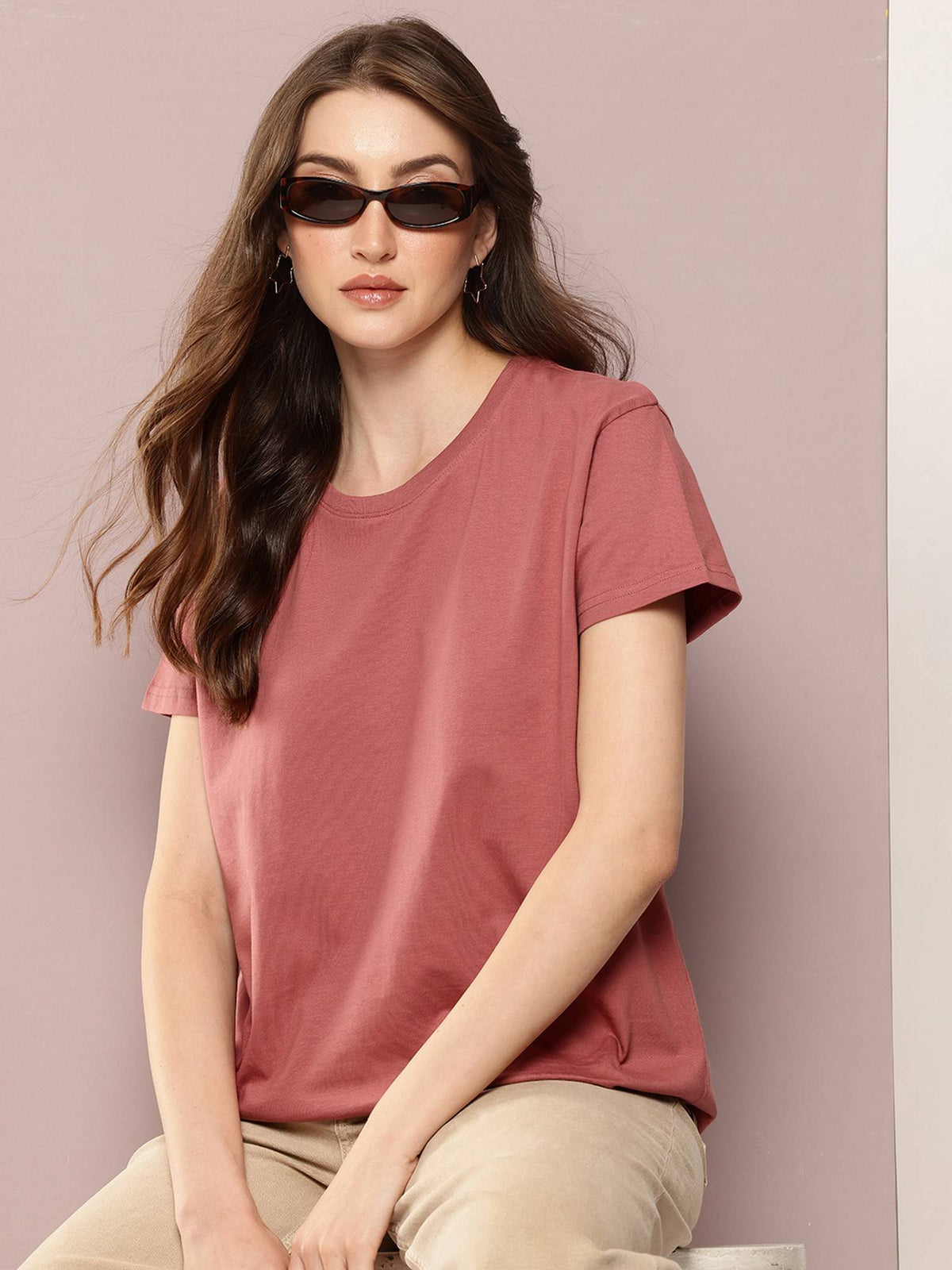 Women Boxy Regular Plain Burgundy T-Shirt | TS56 - view 25