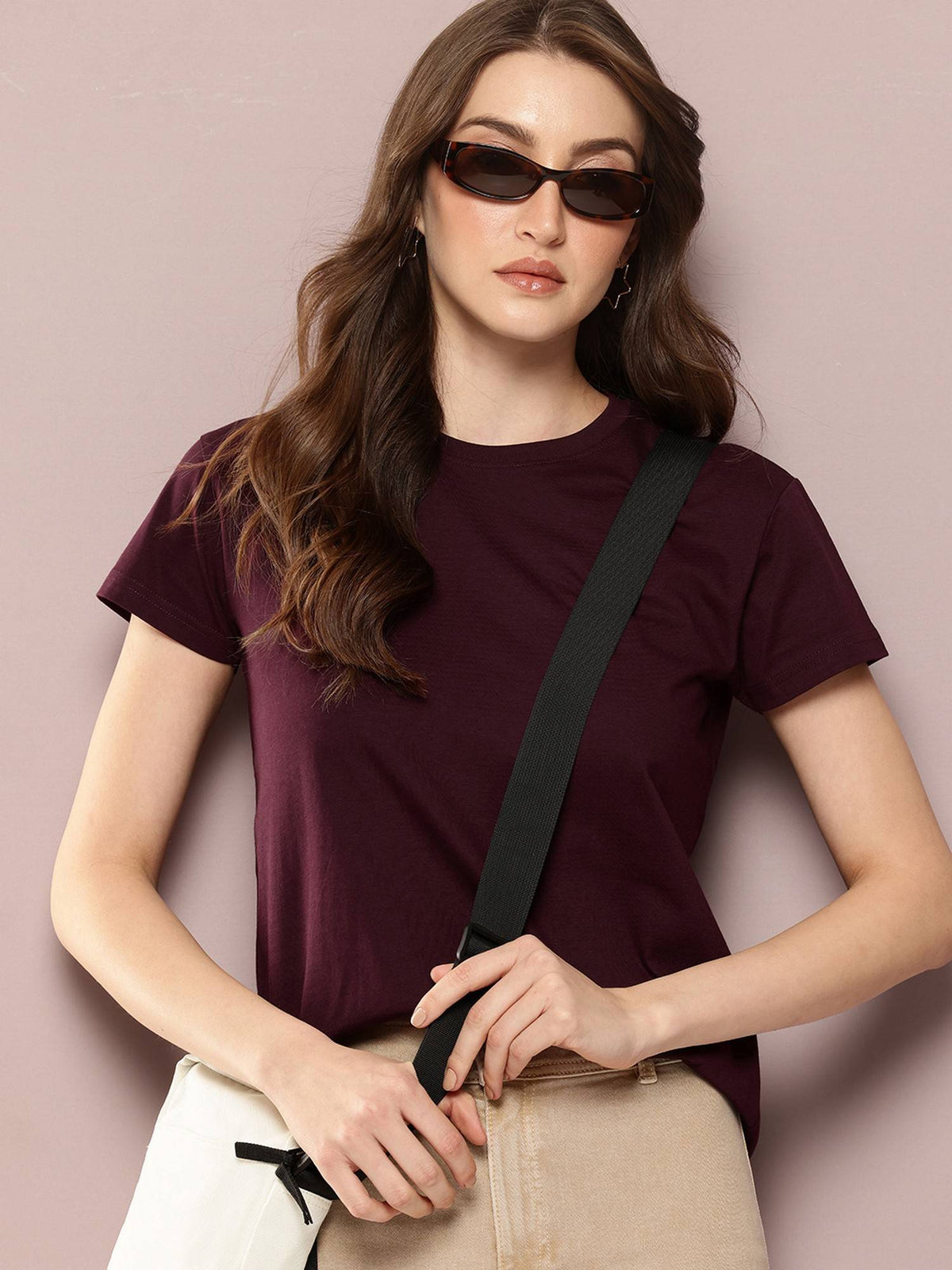 Women Regular Fit Plain Burgundy T-Shirt | TS56 - view 1
