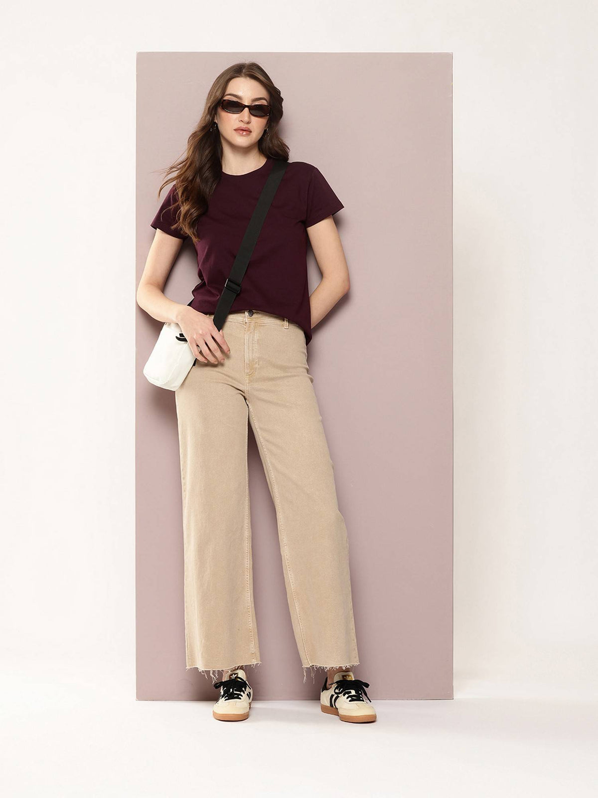 Women Regular Fit Plain Burgundy T-Shirt | TS56 - view 5