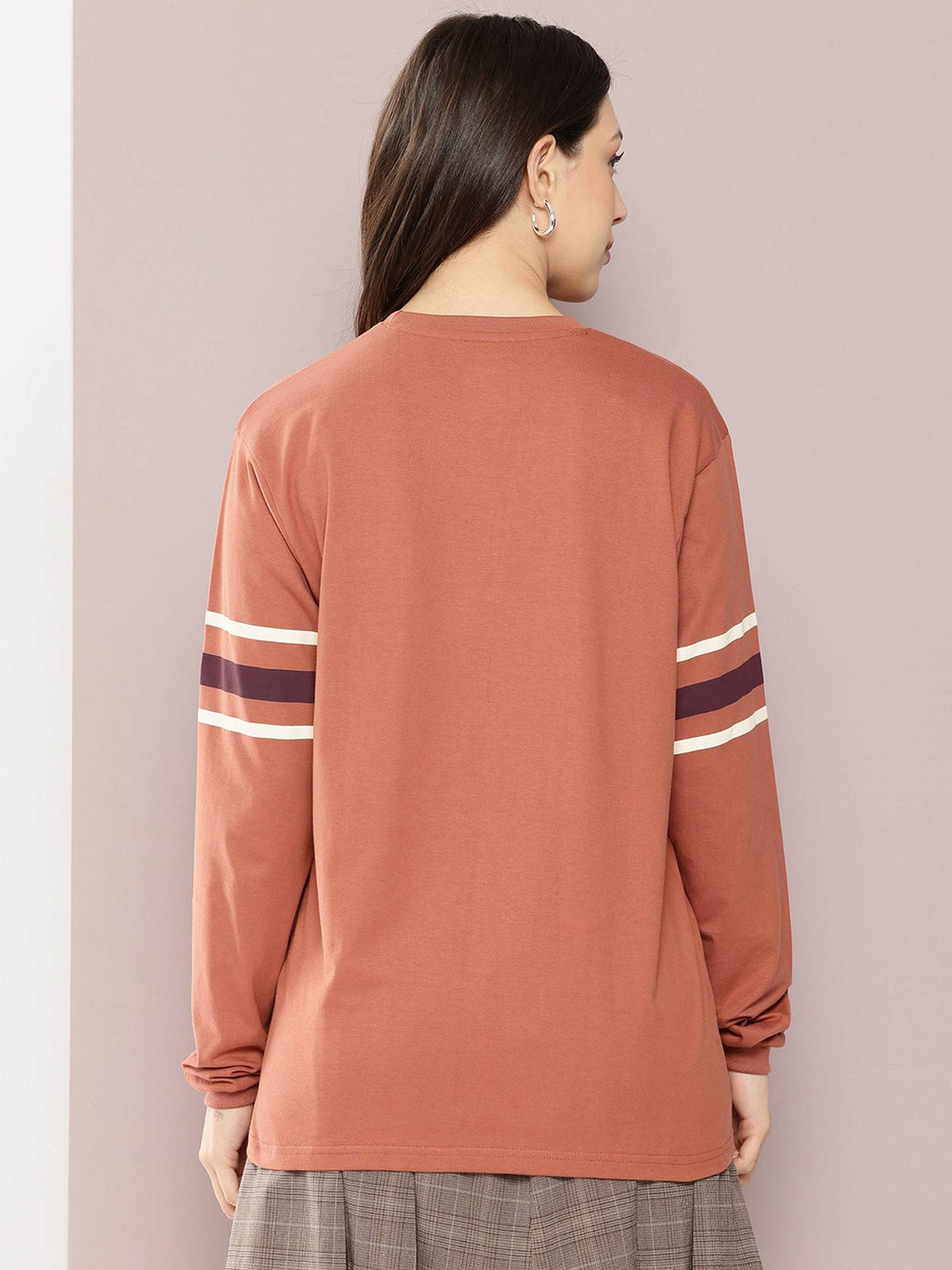 Women Oversized Full Sleeve Typography Brown T-Shirt | PW43 - view 4