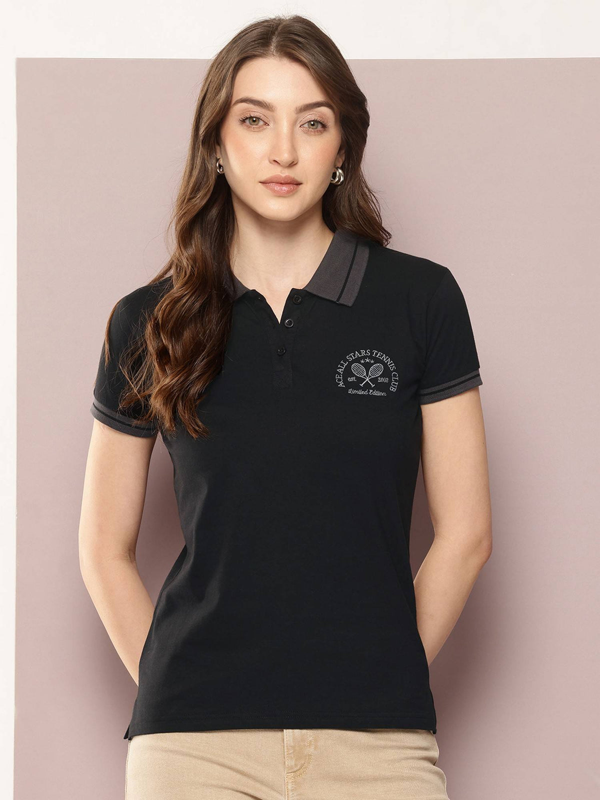 Women Regular Fit Plain Polo Lavender T-Shirt | PW43 - view 7