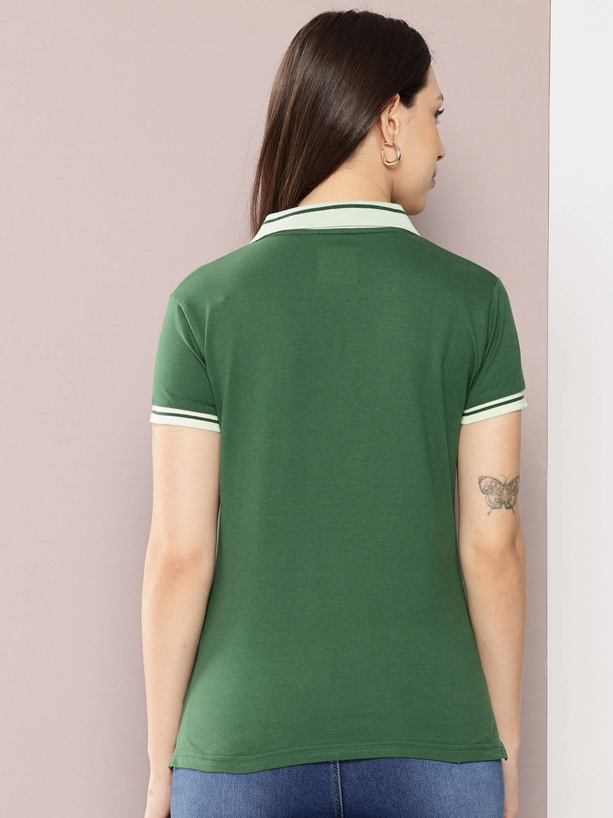 Women Regular Fit Plain Green Polo T-Shirt | PW43 - view 4