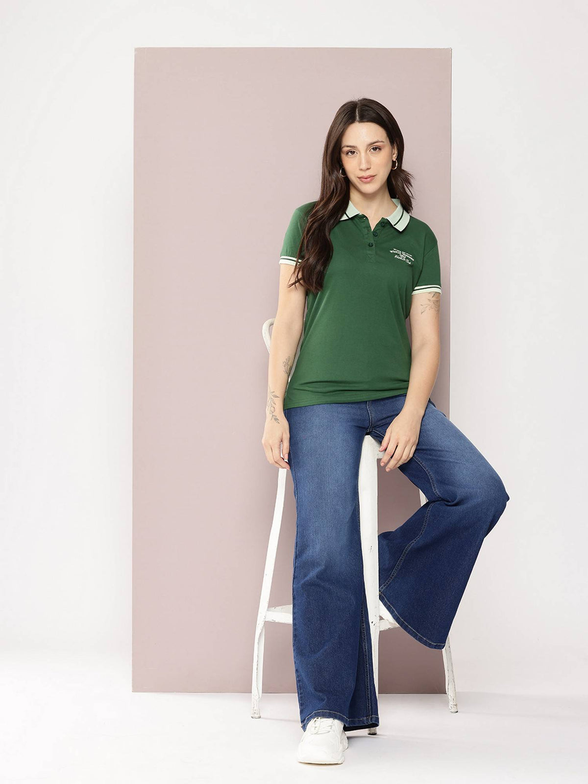Women Regular Fit Plain Green Polo T-Shirt | PW43 - view 5
