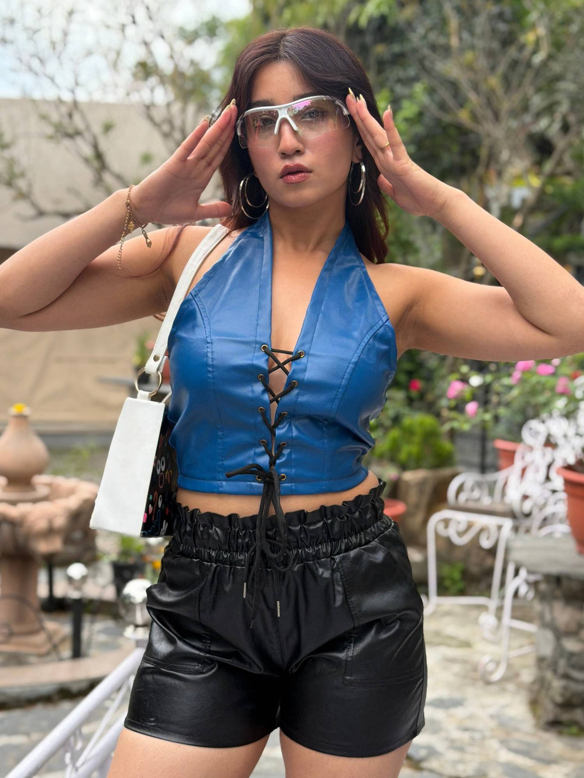 Women Sleeveless Solid Royal Blue Crop Top | CT61 - view 1