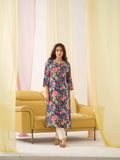Rayon Embroidered & Sequinned with Floral Printed Navy Blue Kurta | FY93 - view 1