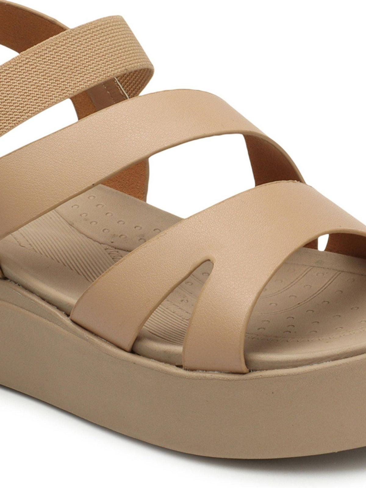 Solid Fashionable Beige Color Flatform Heel Backstrap Comfort Sandals | SD89 - view 2