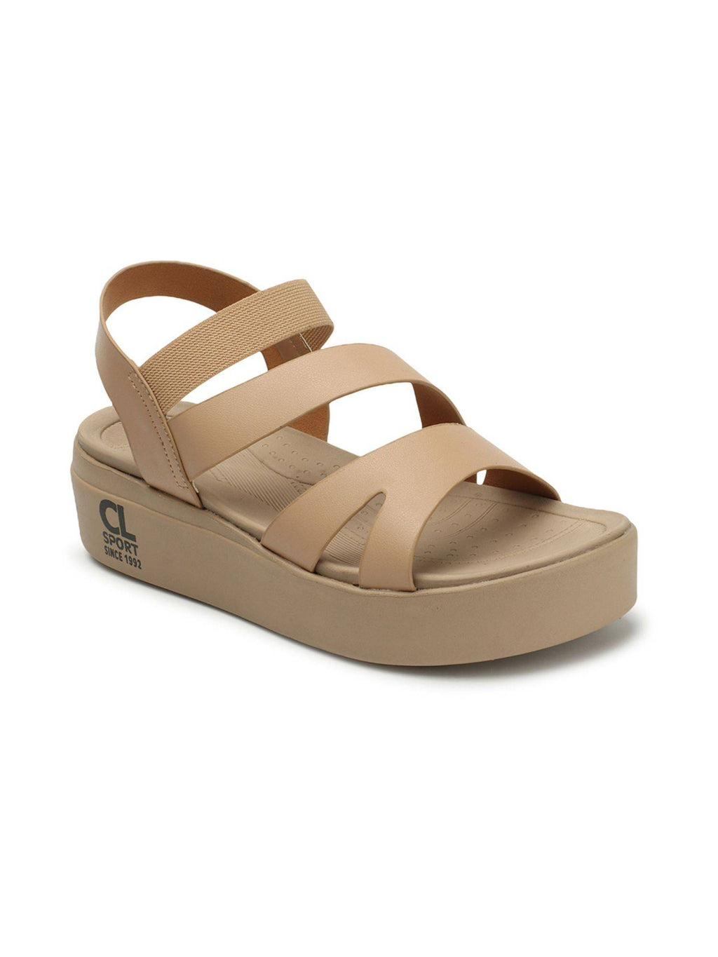 Solid Fashionable Beige Color Flatform Heel Backstrap Comfort Sandals | SD89 - view 3