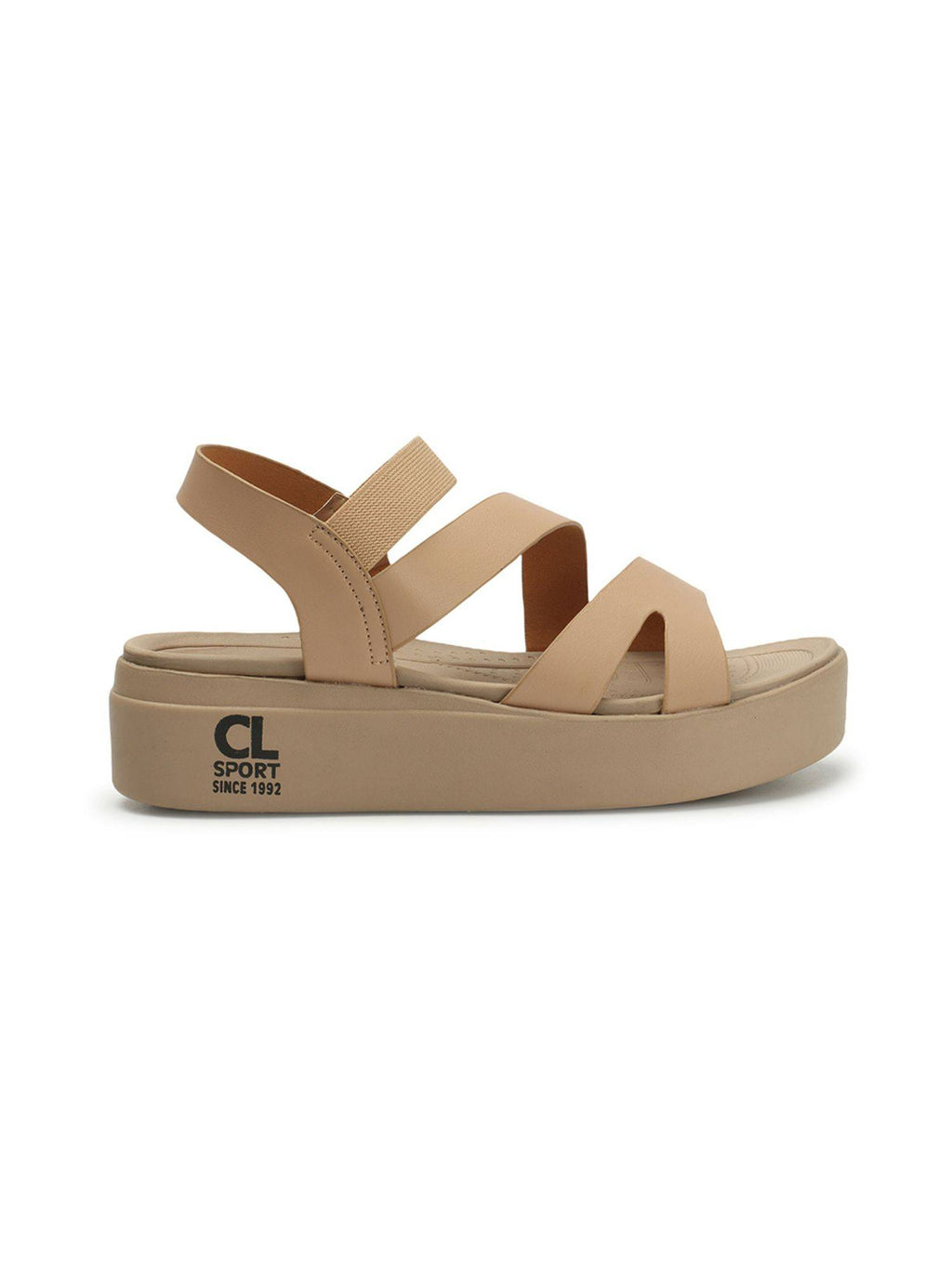 Solid Fashionable Beige Color Flatform Heel Backstrap Comfort Sandals | SD89 - view 4