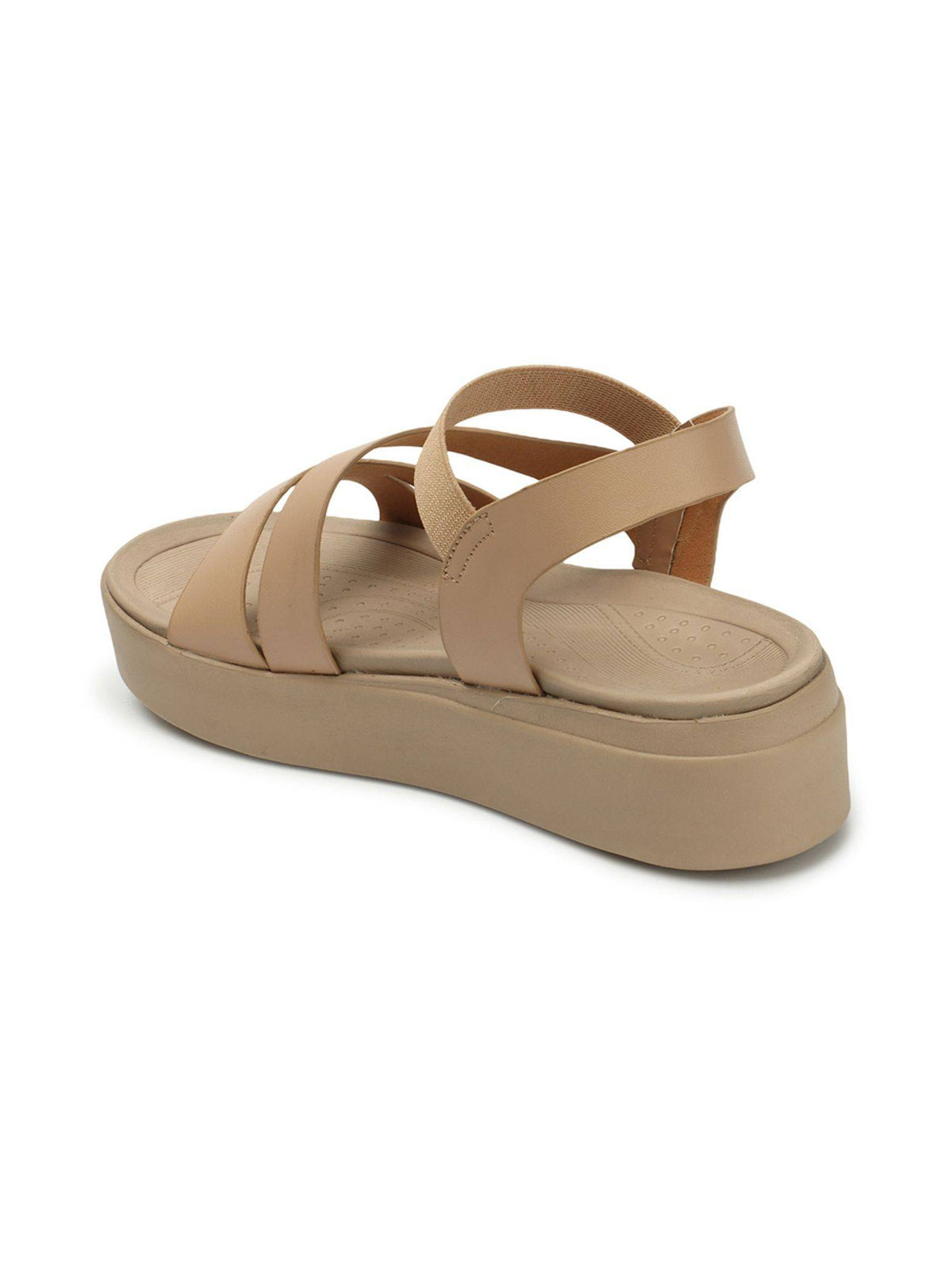 Solid Fashionable Beige Color Flatform Heel Backstrap Comfort Sandals | SD89 - view 5