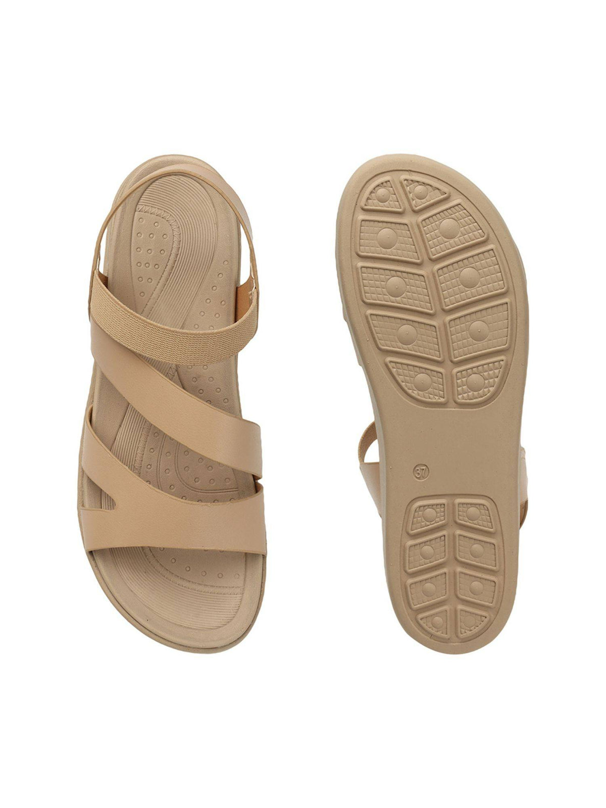 Solid Fashionable Beige Color Flatform Heel Backstrap Comfort Sandals | SD89 - view 6