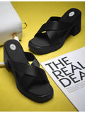 Womens Black Cross Strap Block Sandal Heels | H78 - view 1