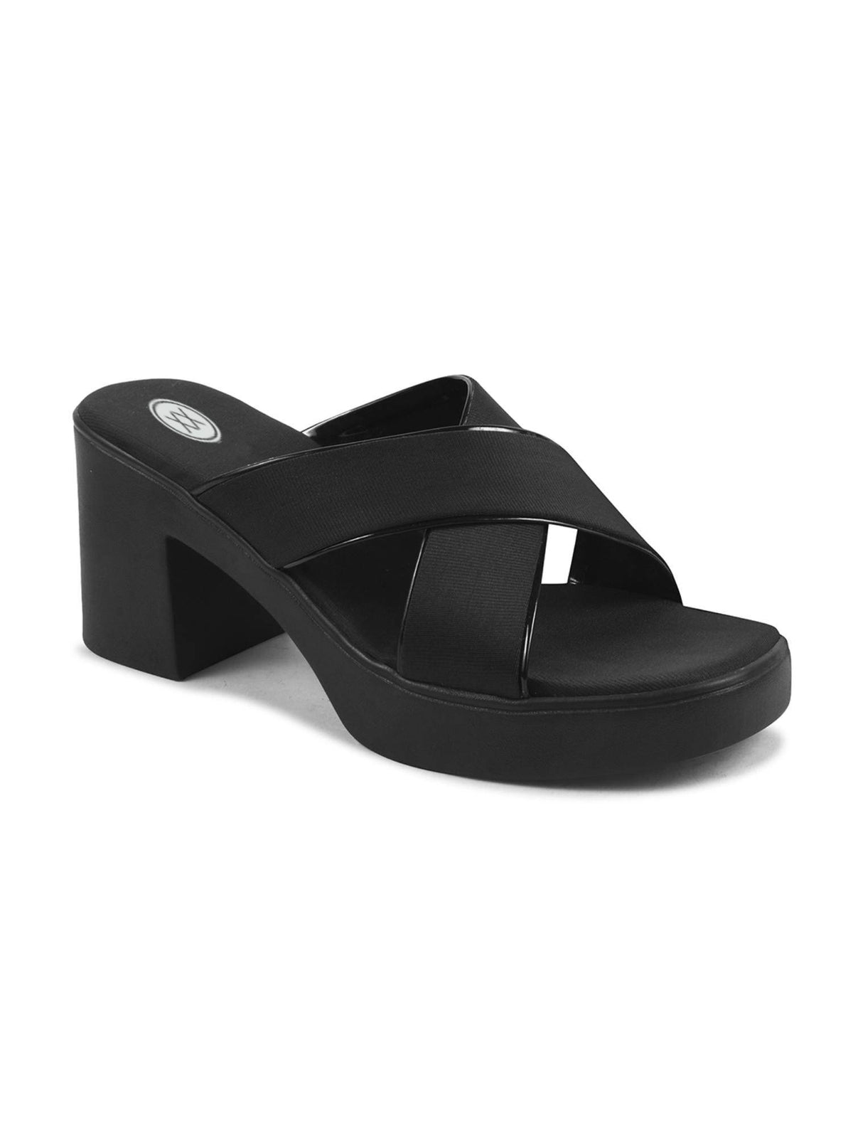 Womens Black Cross Strap Block Sandal Heels | H78 - view 2