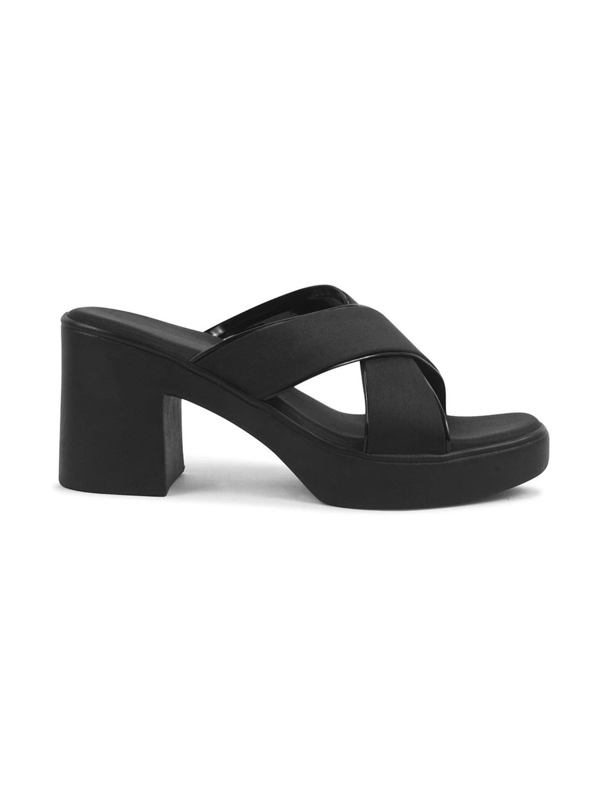 Womens Black Cross Strap Block Sandal Heels | H78 - view 3